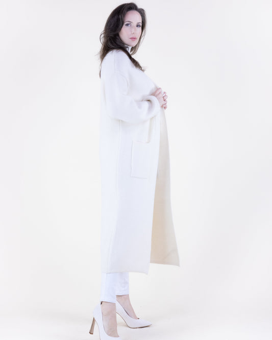 Flat Collar Front Pockets Open Duster Cardigan