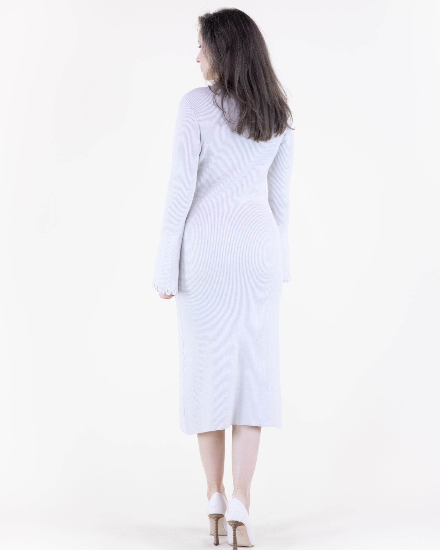 Wavy Hem Flare Sleeve Ribbed Sweater Dress