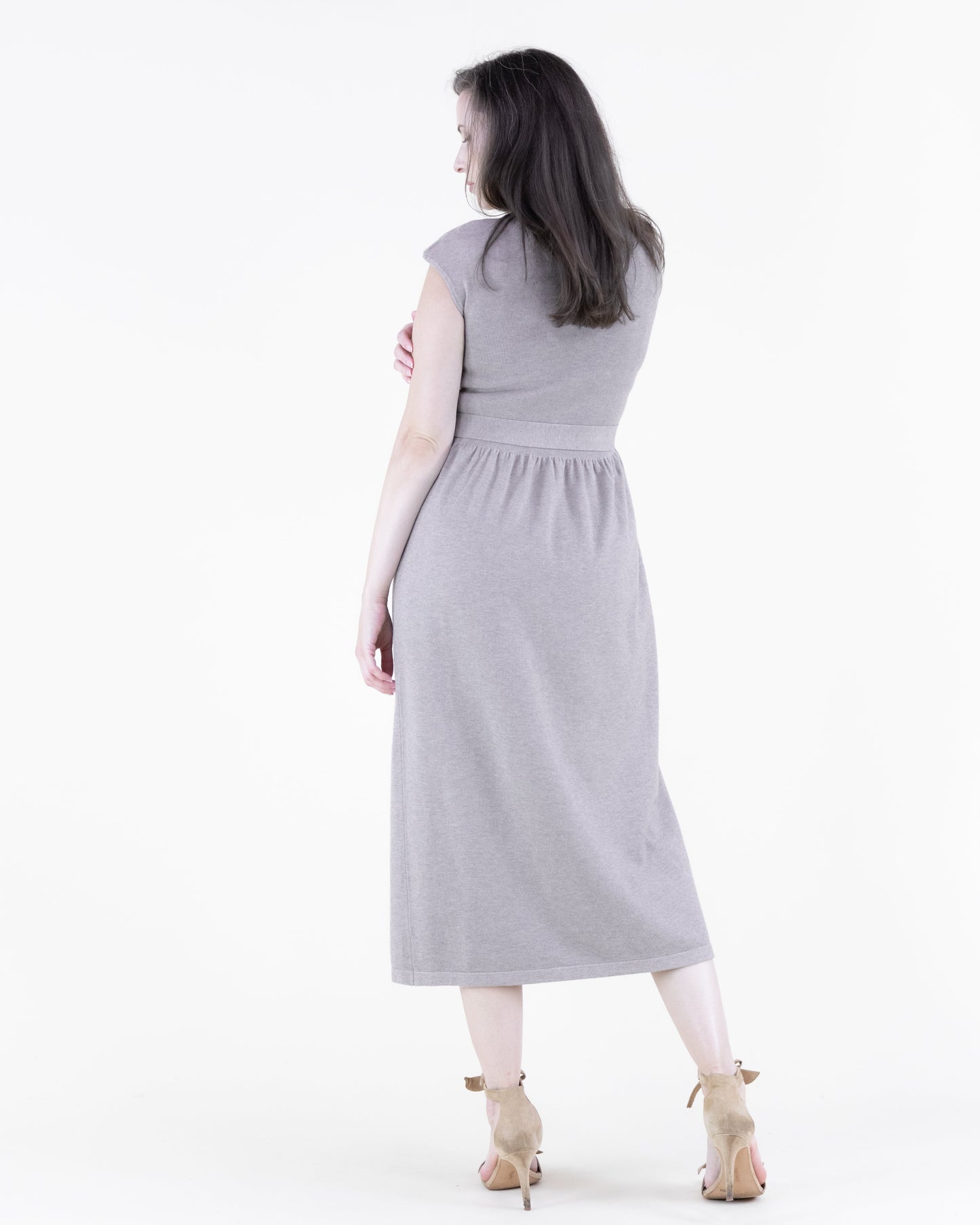 Cap Sleeve Belted Midi Sweater Dress