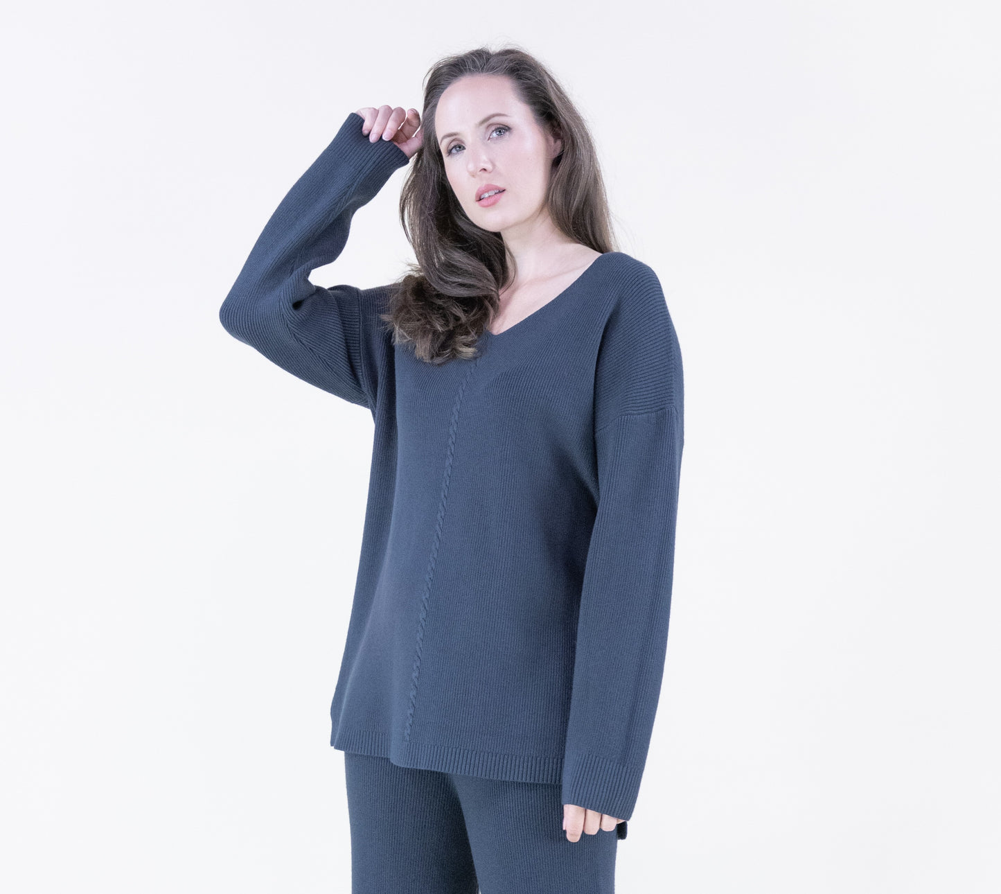 Earth Tone V-Neck Ribbed Hi-Low Sweater