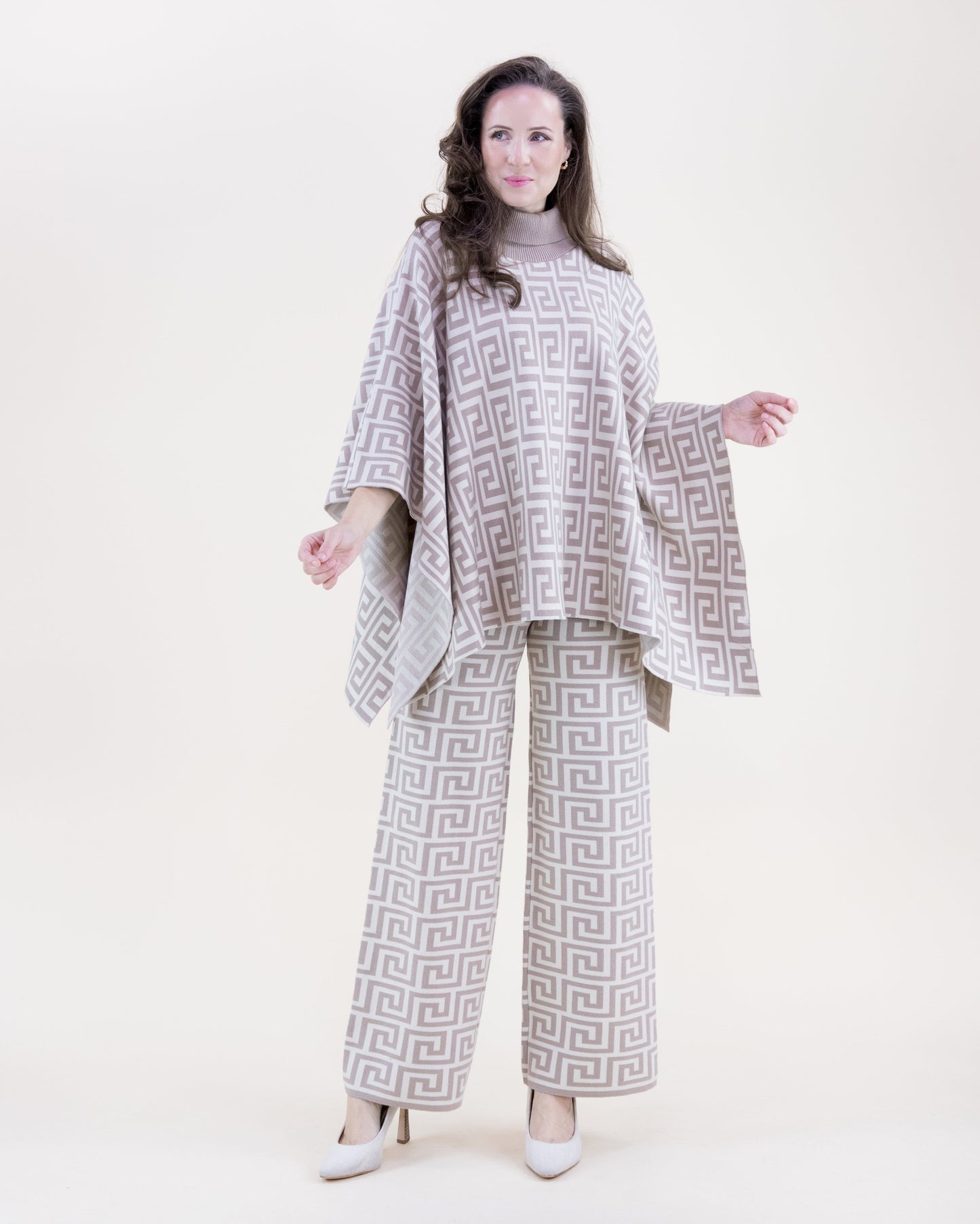 Greek Pattern Turtle Neck Poncho