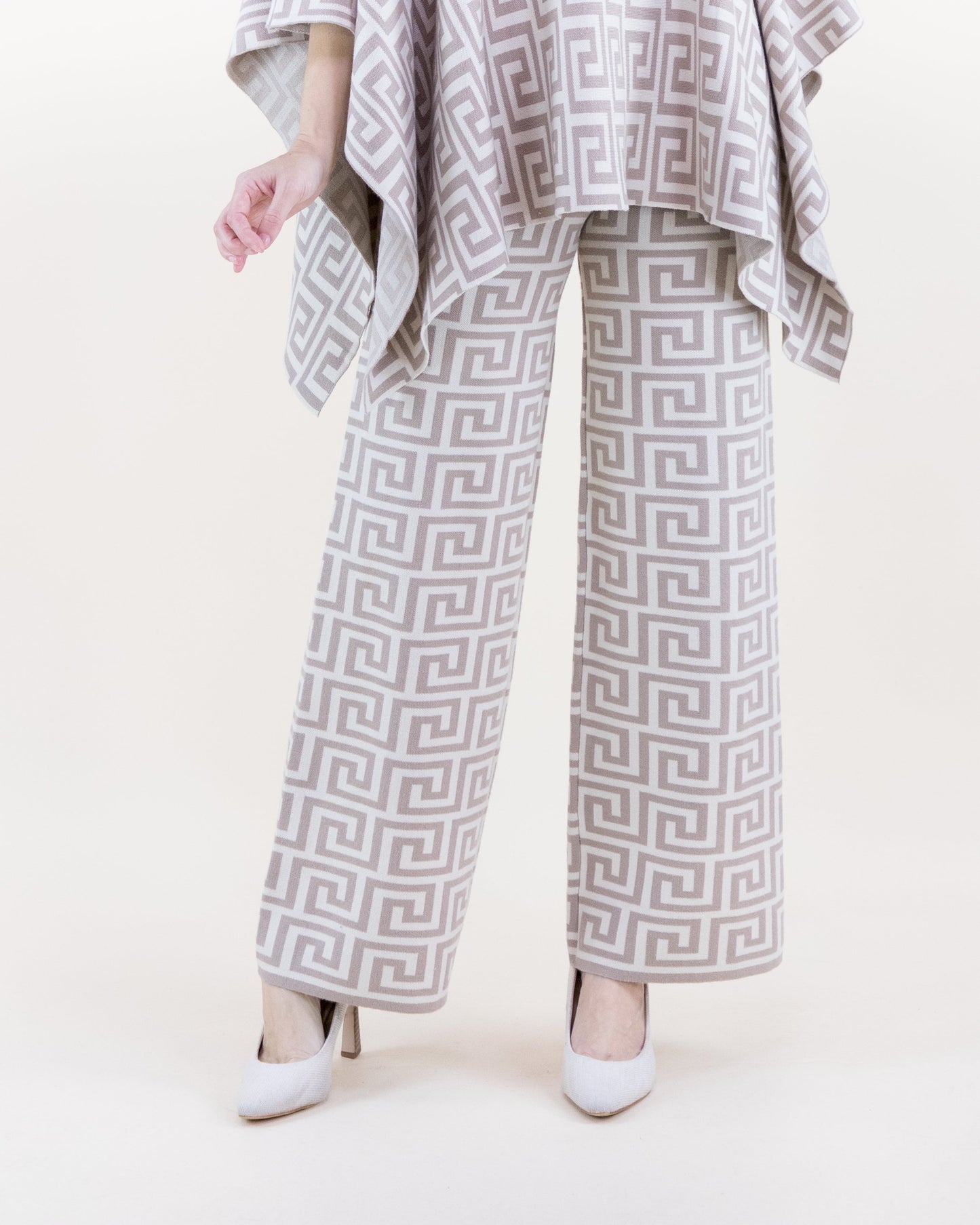 Greek Pattern High Waisted Wide Leg Pants - S/M, L/XL