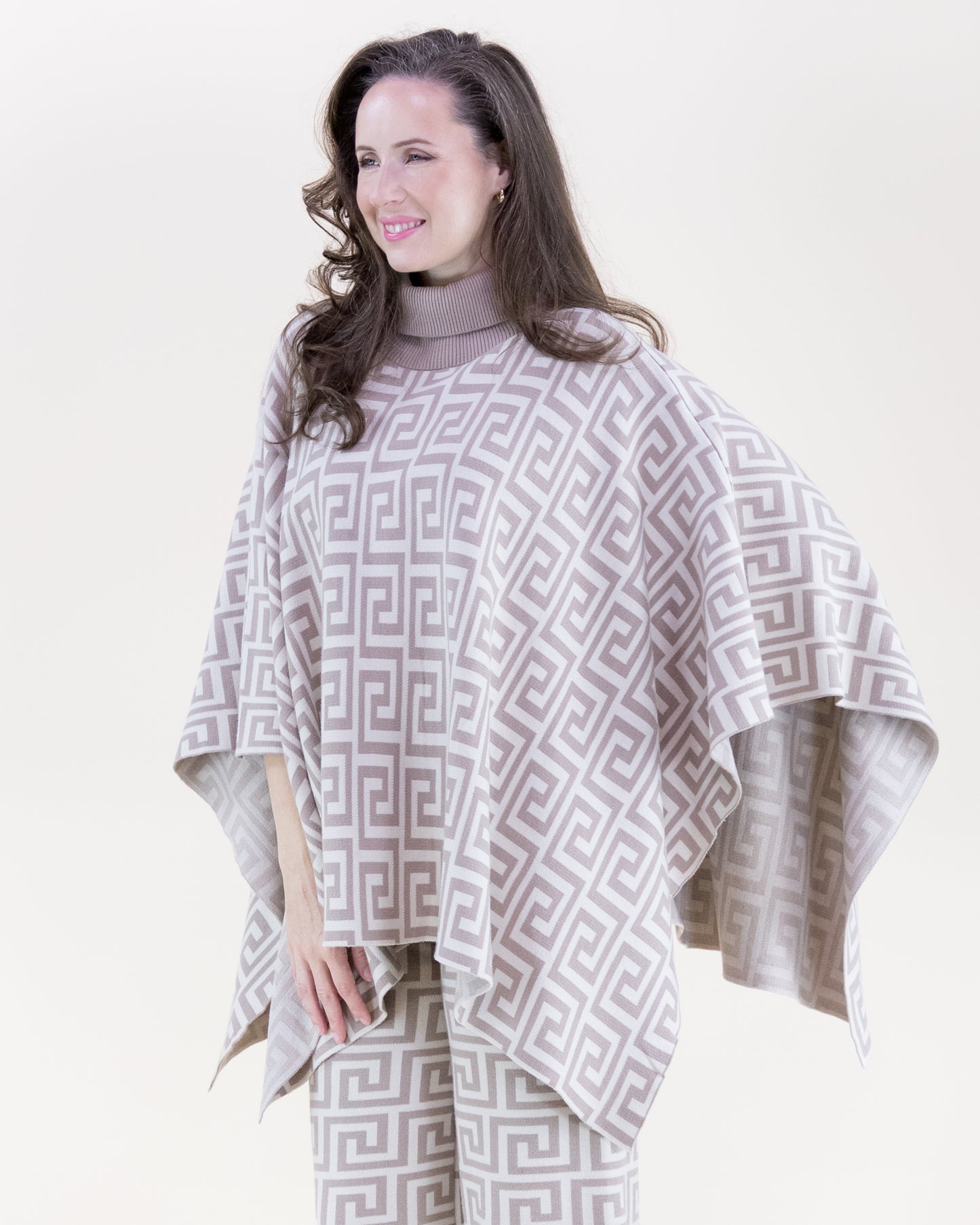 Greek Pattern Turtle Neck Poncho