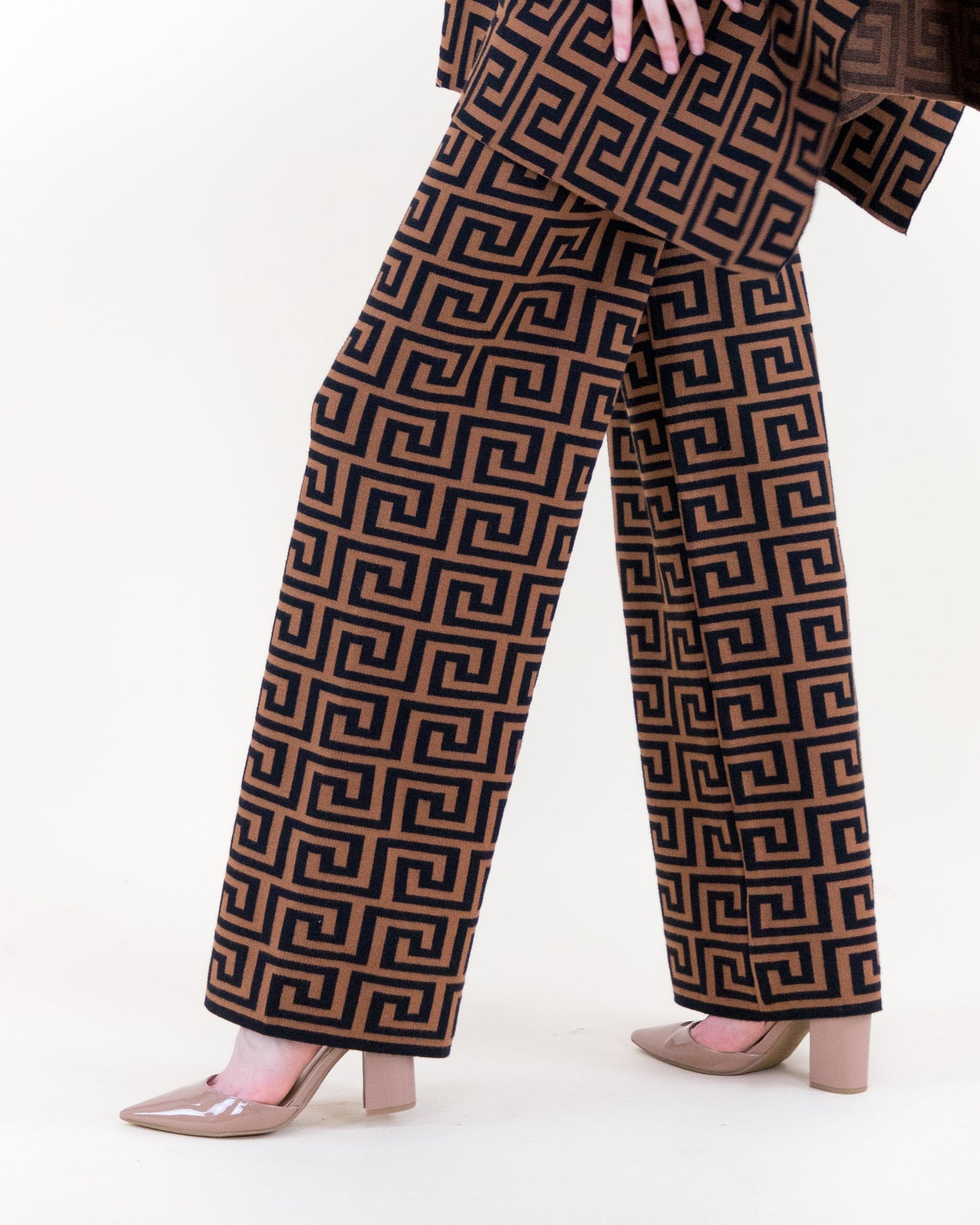 Greek Pattern High Waisted Wide Leg Pants - S/M, L/XL