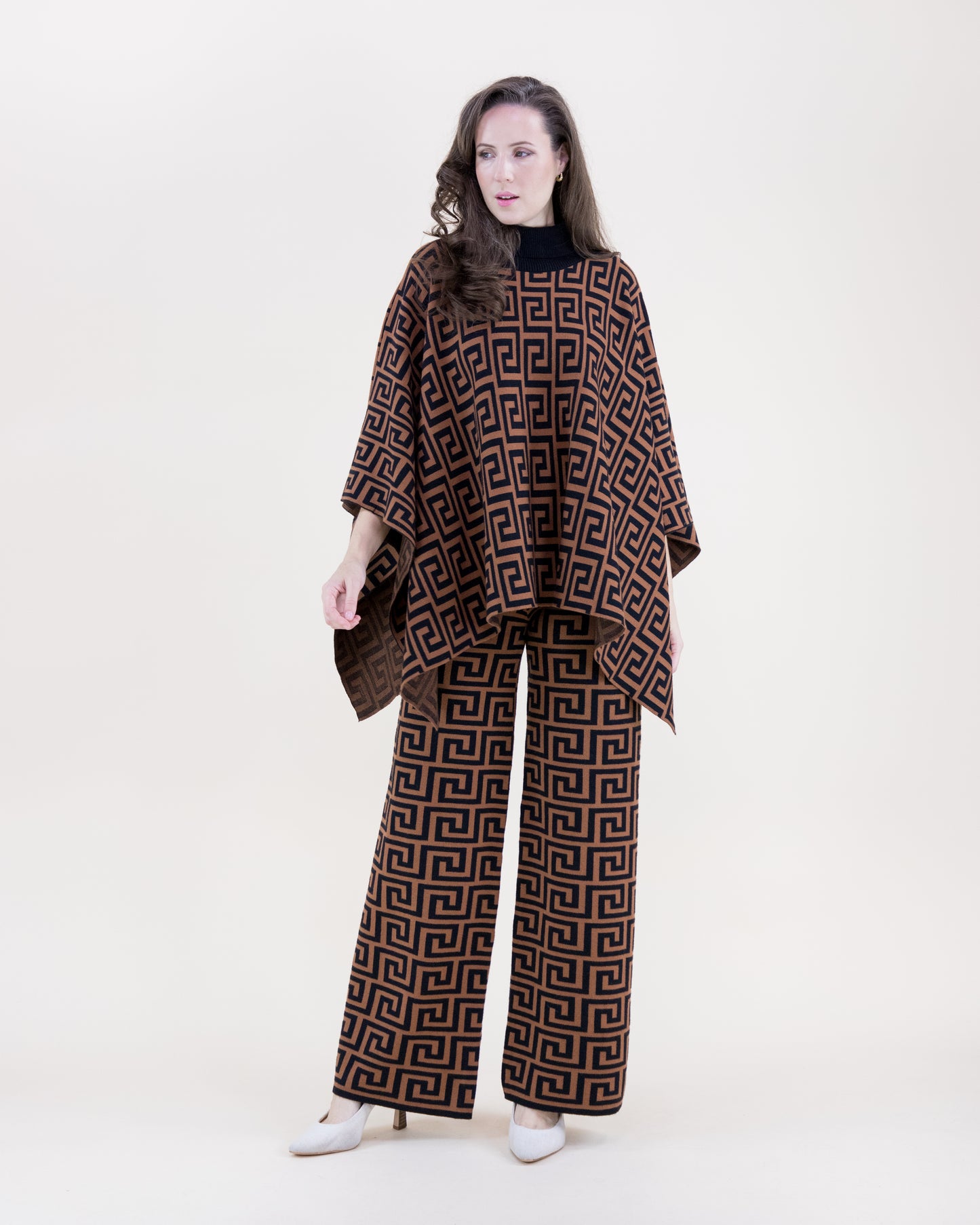 Greek Pattern High Waisted Wide Leg Pants - S/M, L/XL