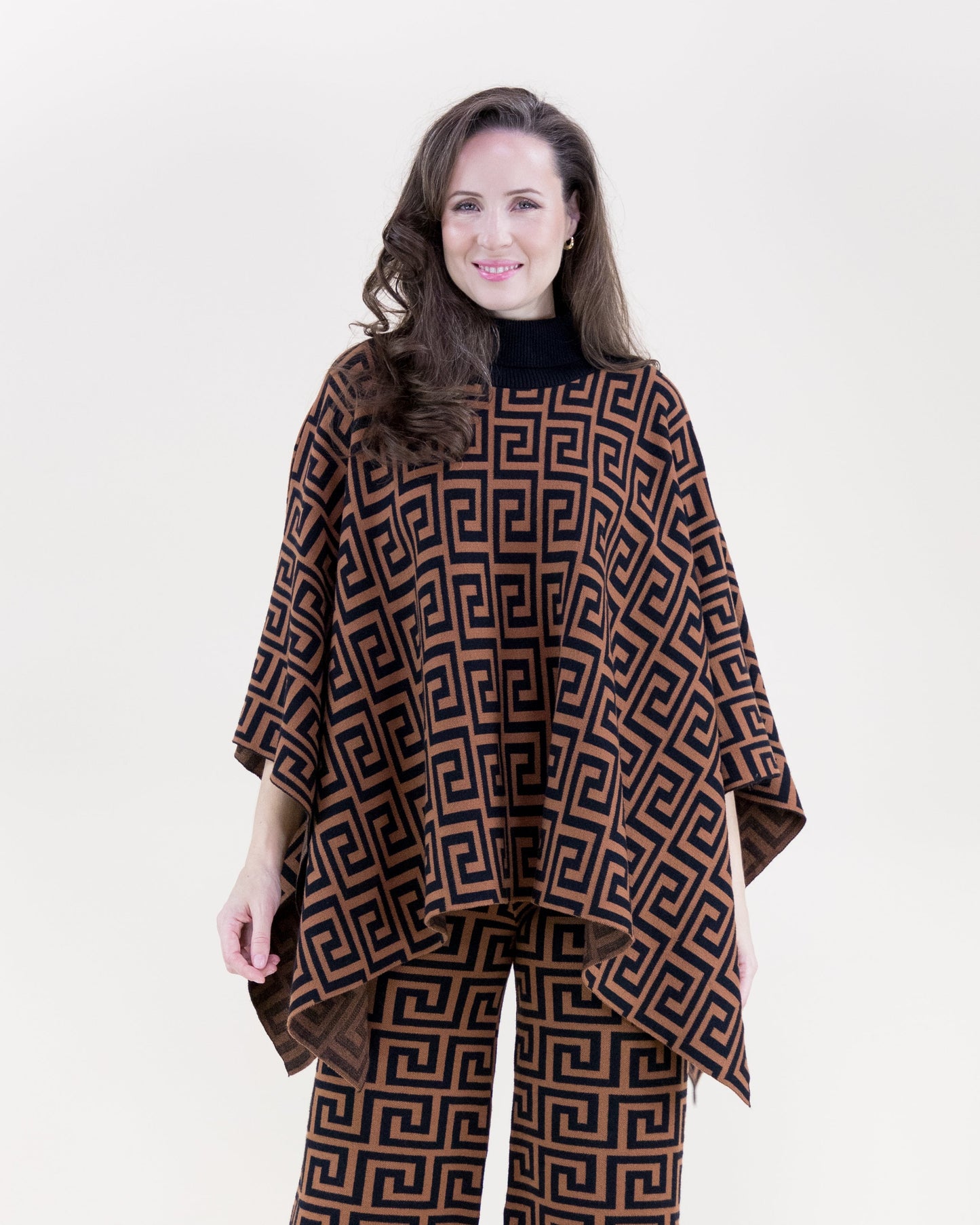 Greek Pattern Turtle Neck Poncho