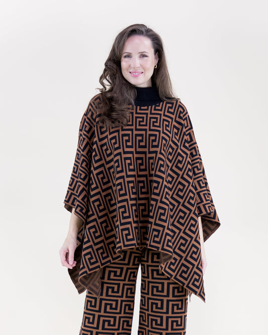 Greek Pattern Turtle Neck Poncho