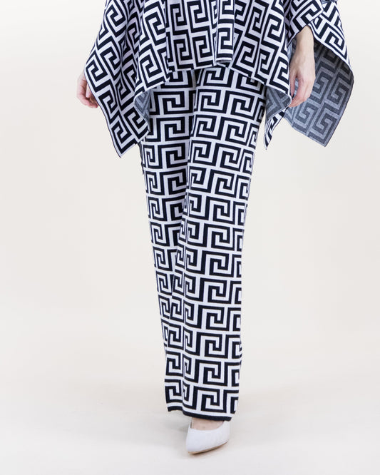 Greek Pattern High Waisted Wide Leg Pants - S/M, L/XL