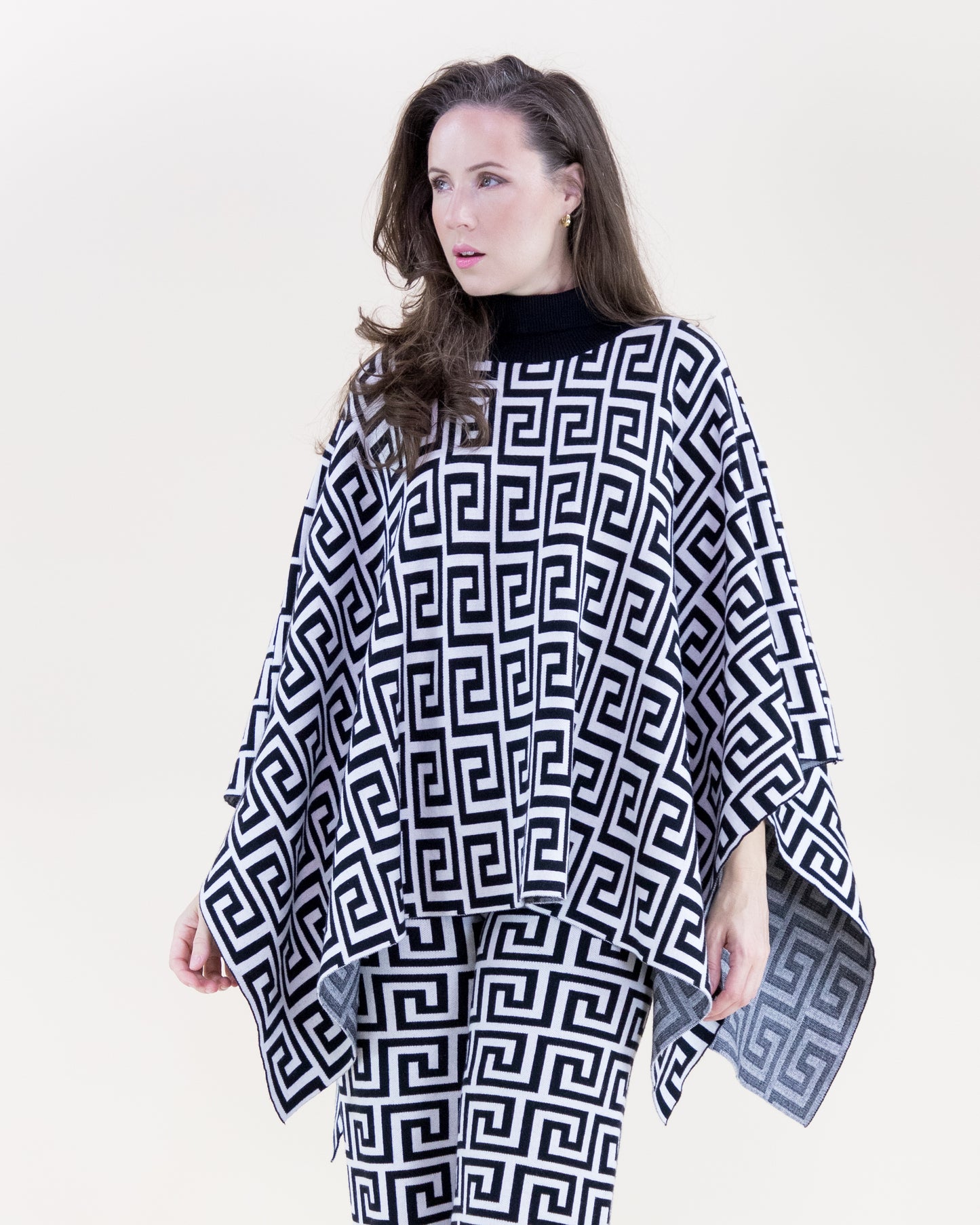 Greek Pattern Turtle Neck Poncho