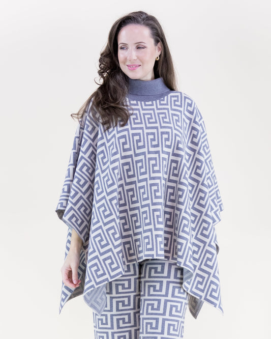 Greek Pattern Turtle Neck Poncho