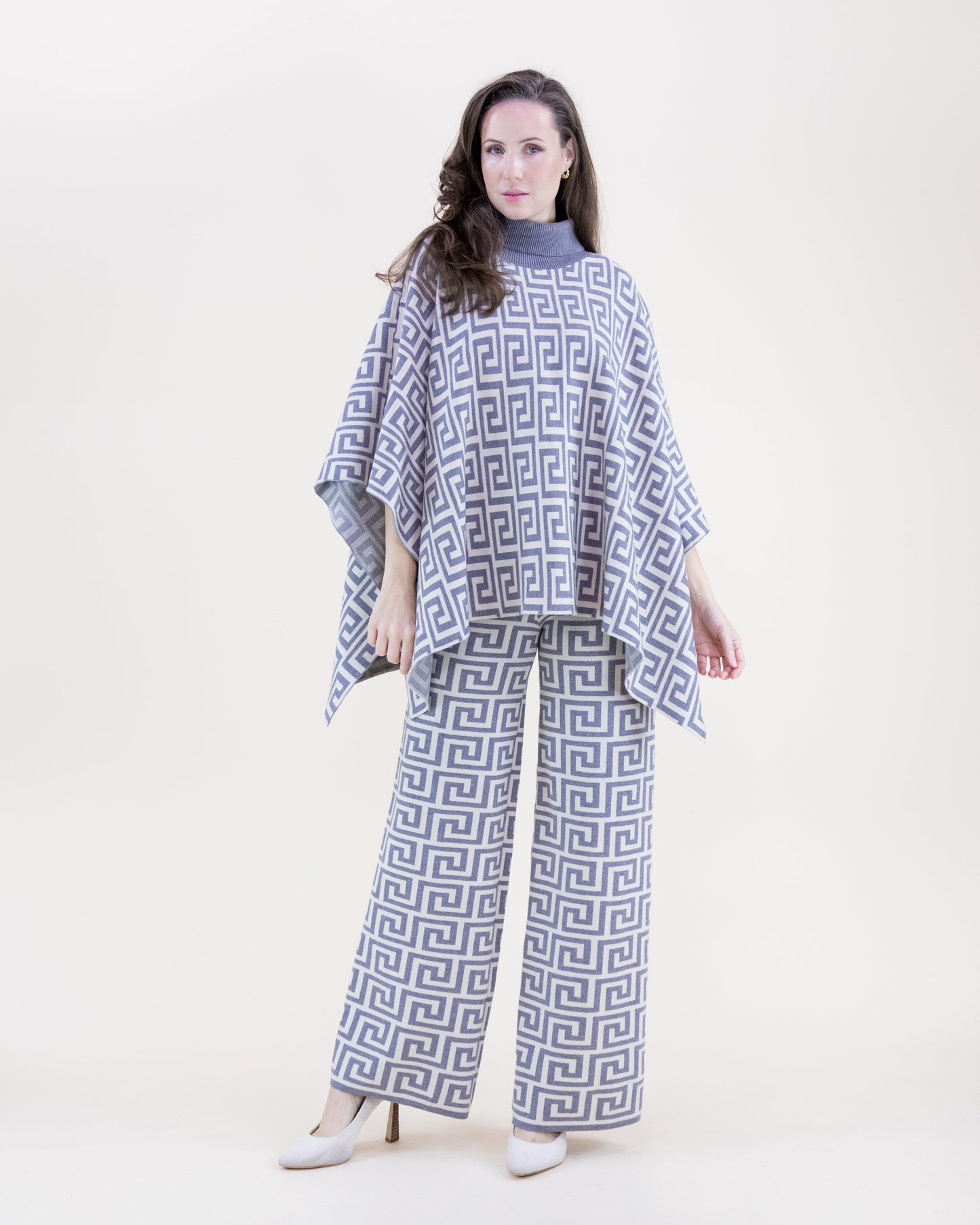 Greek Pattern Turtle Neck Poncho