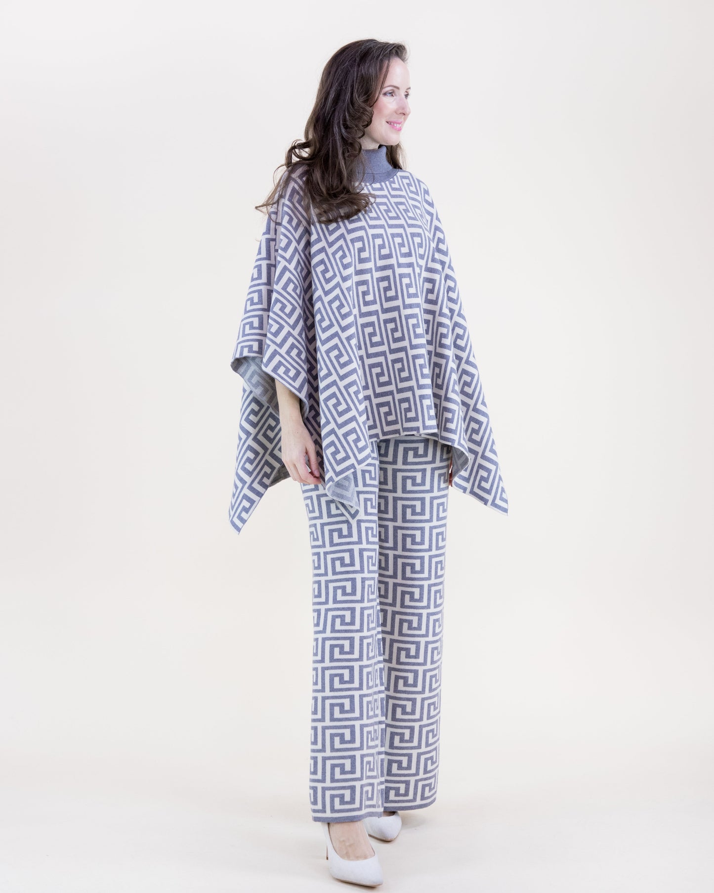 Greek Pattern High Waisted Wide Leg Pants - S/M, L/XL