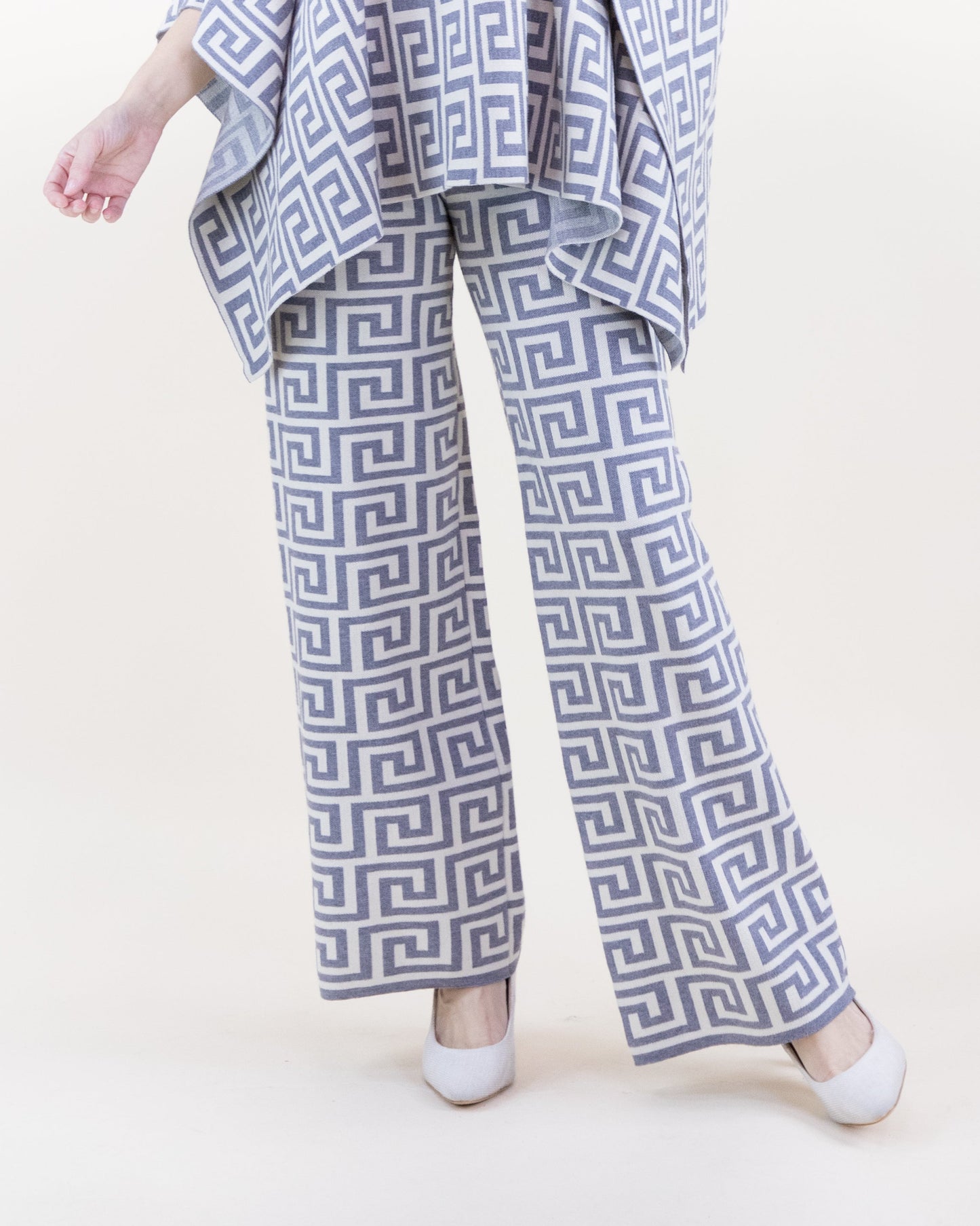 Greek Pattern High Waisted Wide Leg Pants - S/M, L/XL