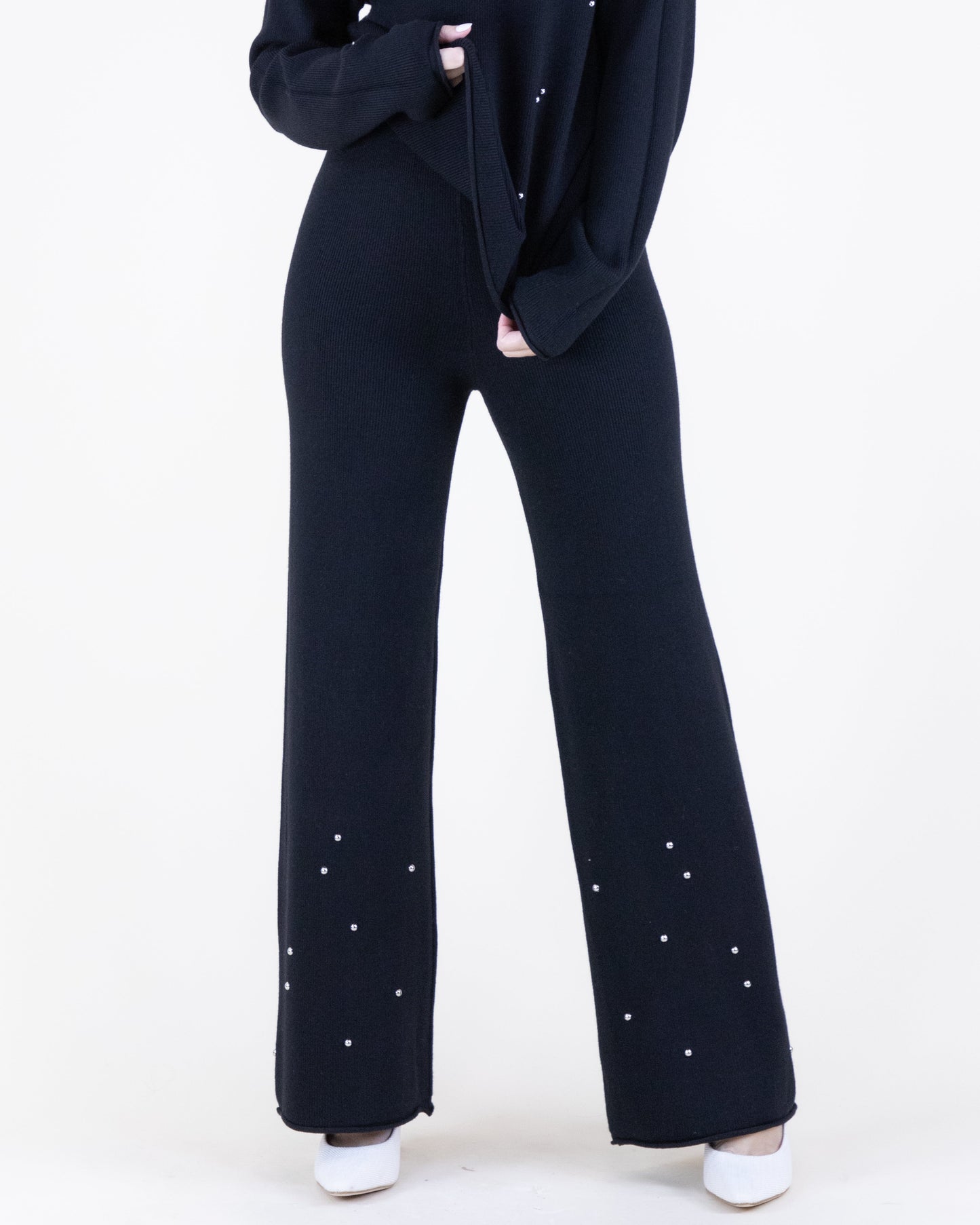 Embellished Rolled Hem Knitted Pants - S/M, L/XL