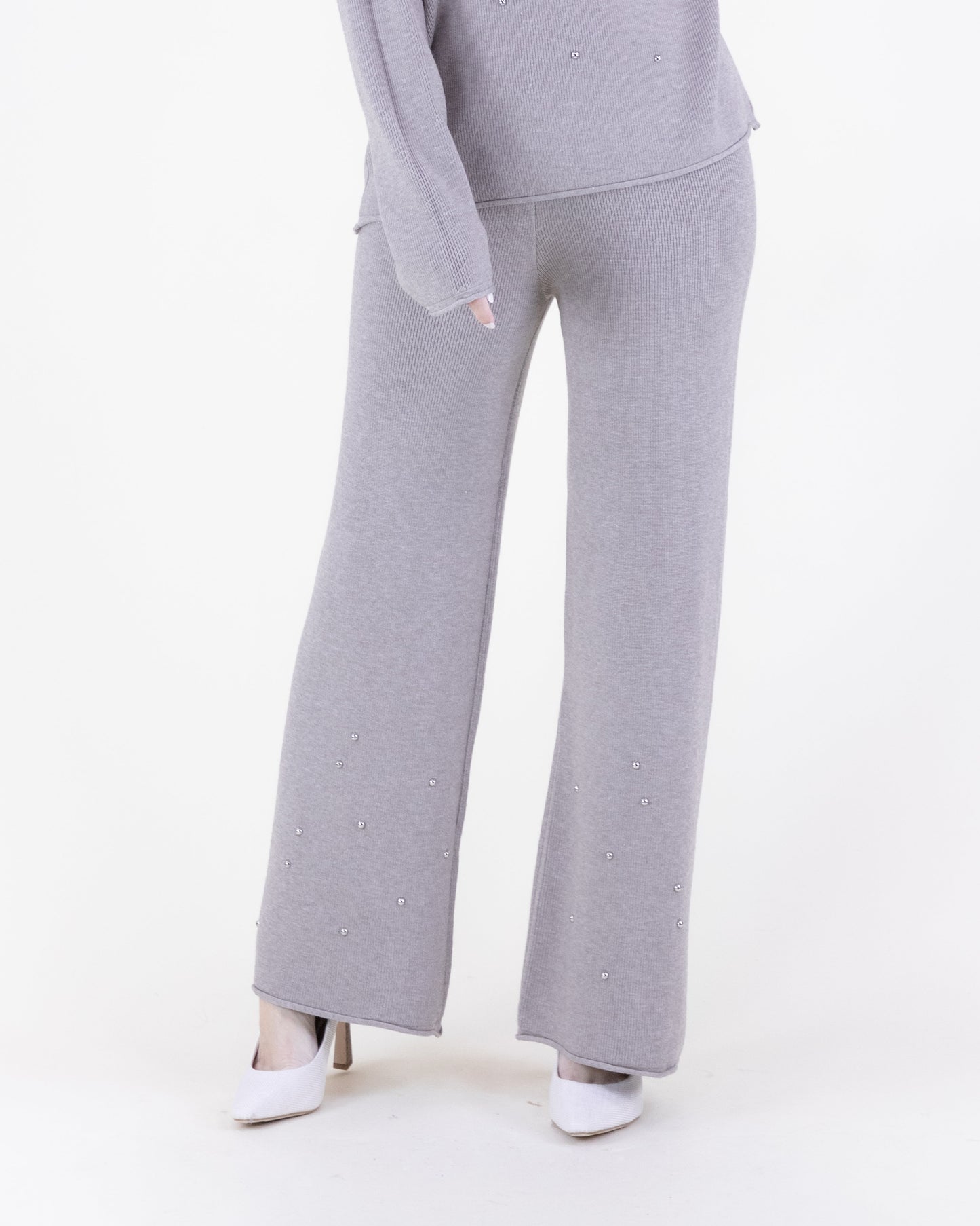 Embellished Rolled Hem Knitted Pants - S/M, L/XL
