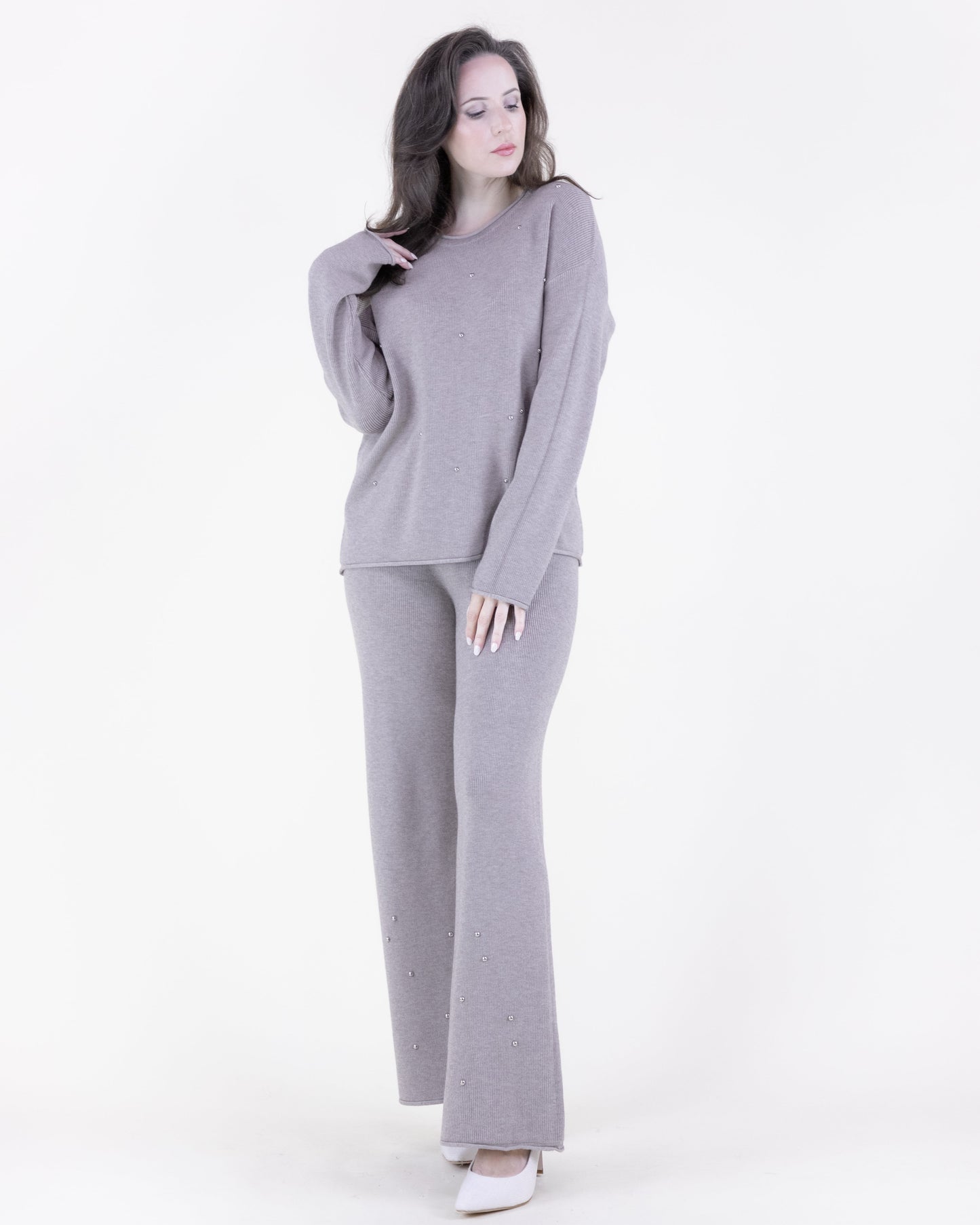 Embellished Rolled Hem Knitted Pants - S/M, L/XL