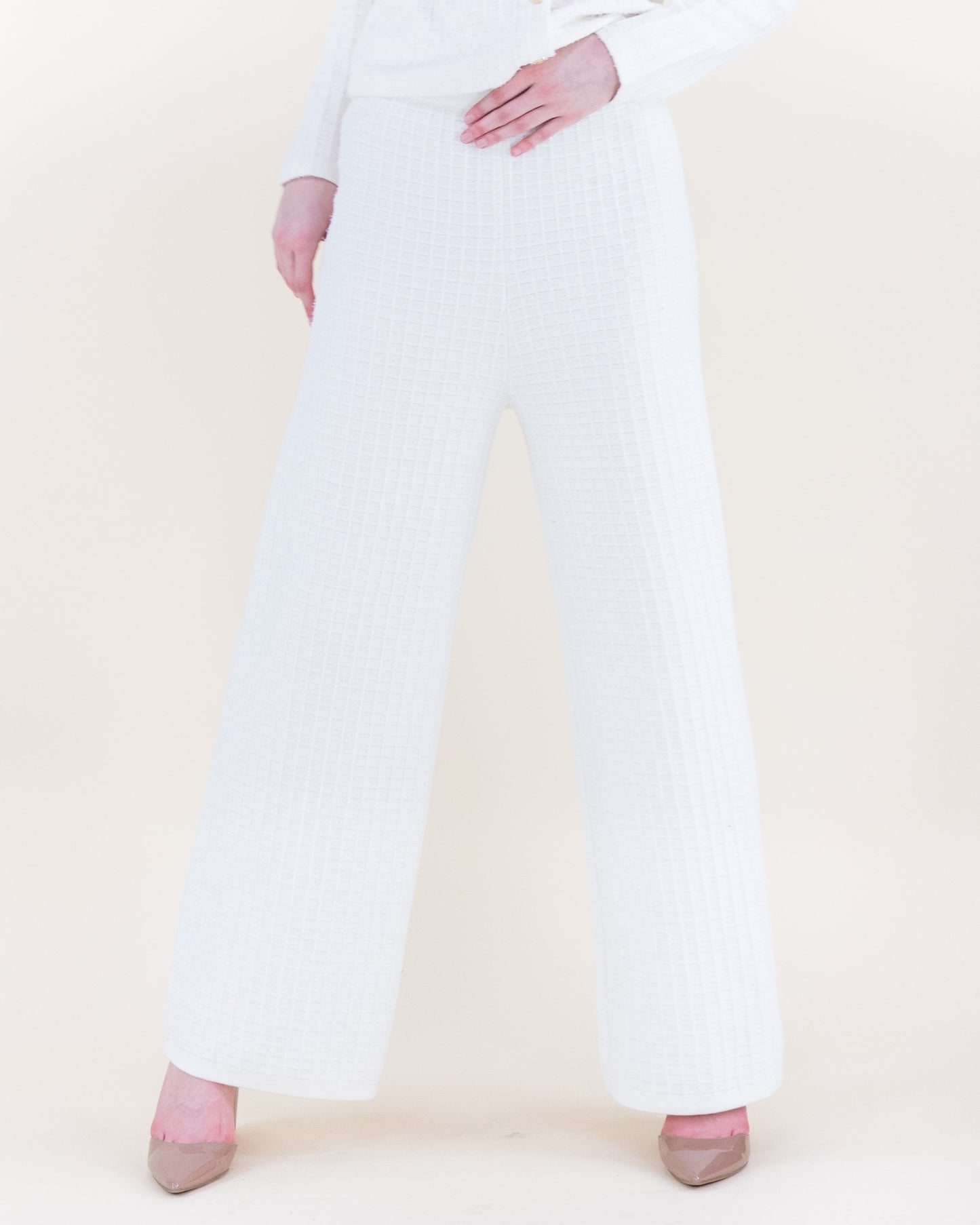 Tailored Waffle Stitch Wide Leg Knitted Pants - S/M. L/XL
