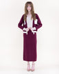 Color Blocked Front Pockets Boxy Cardigan with Matching Knitted Midi Pencil Skirt 2pcs Set