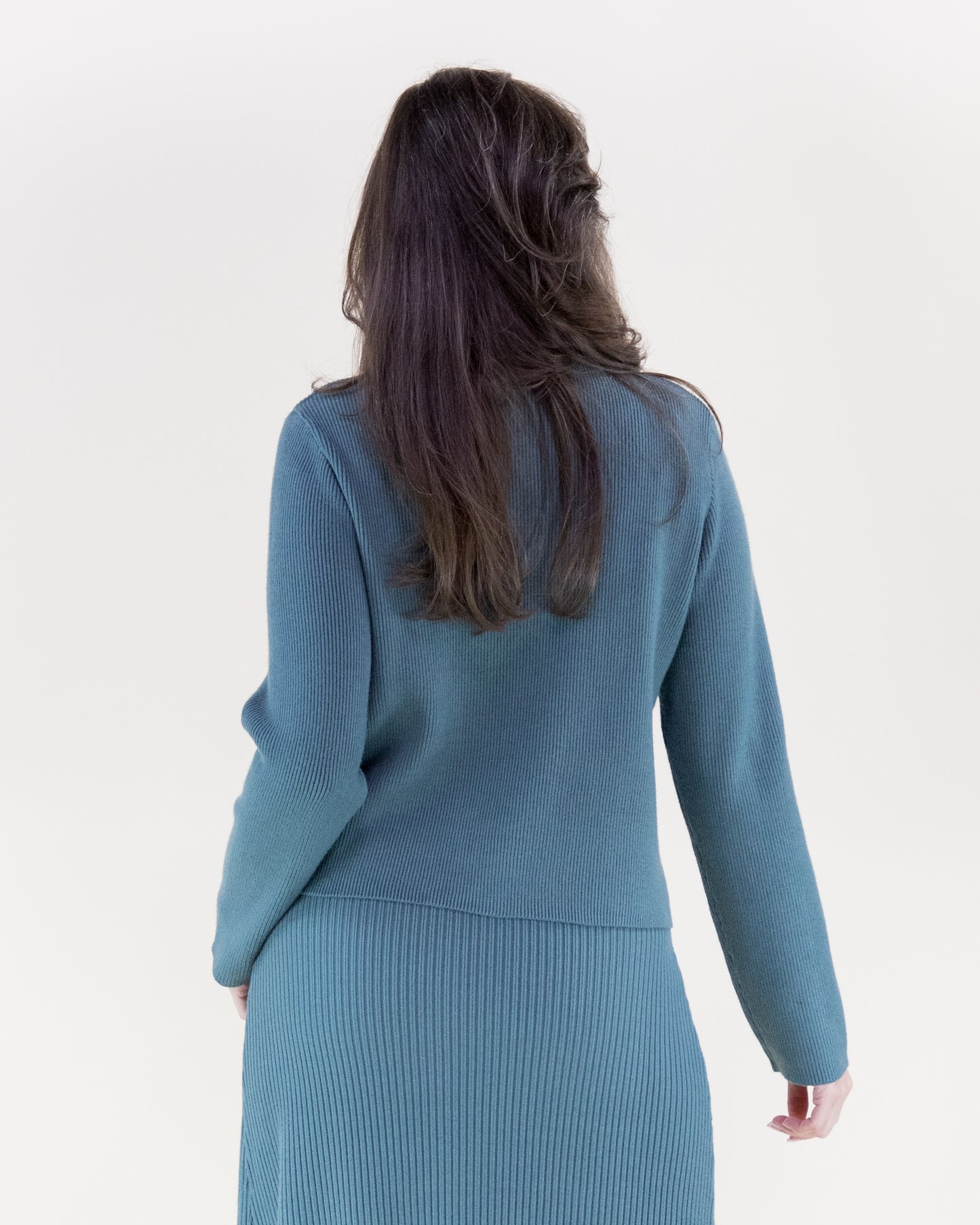 Ribbed Patch Pockets Boxy Cardigan & Ribbed Faux Buttons Knitted Midi Skirt 2pcs Set