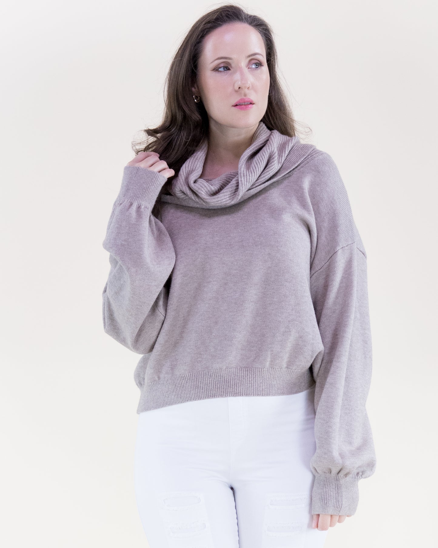 Classy Draped Rib Cowl Neck Sweater