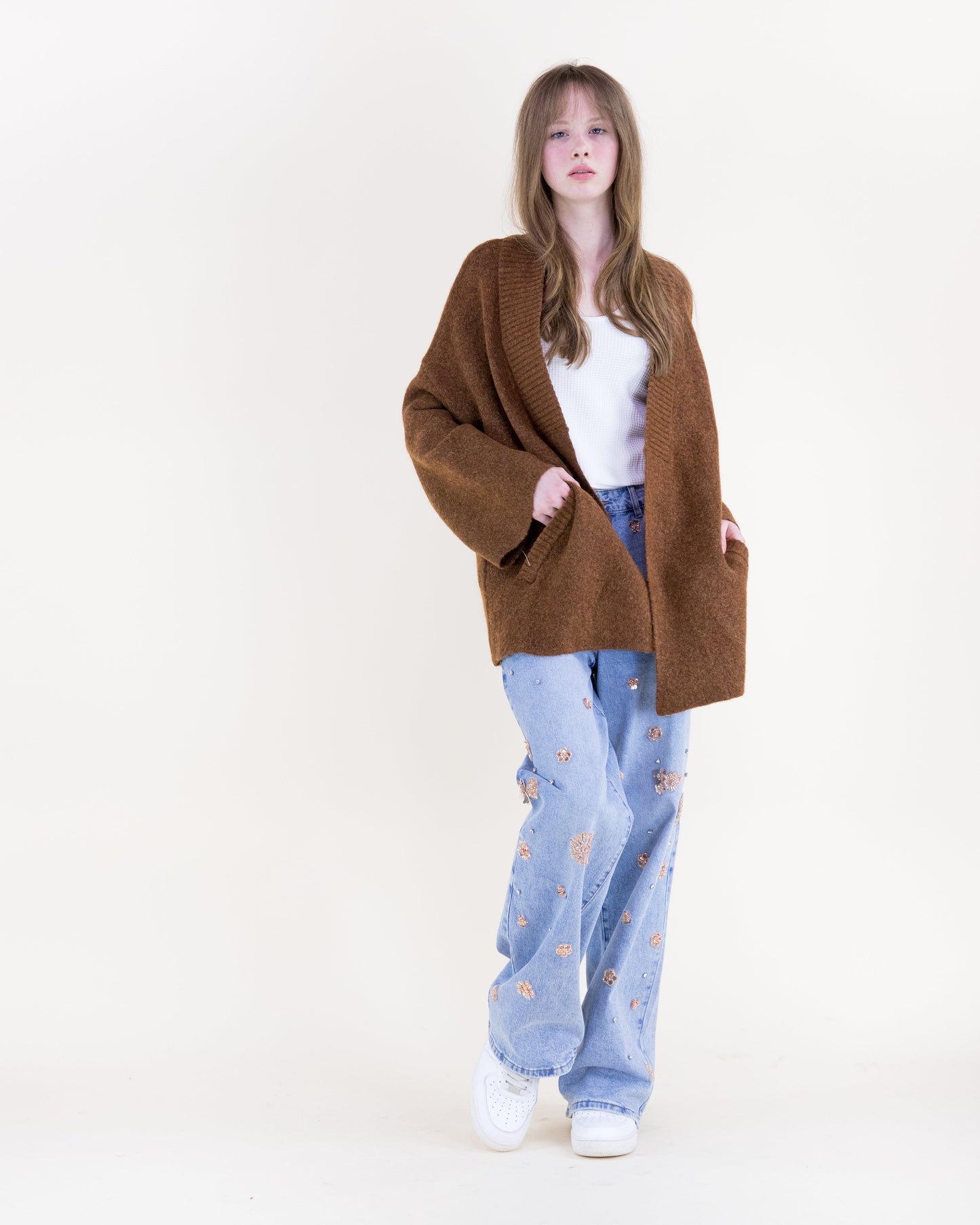 Heathered Slanted Pockets Boyfriend Cardigan