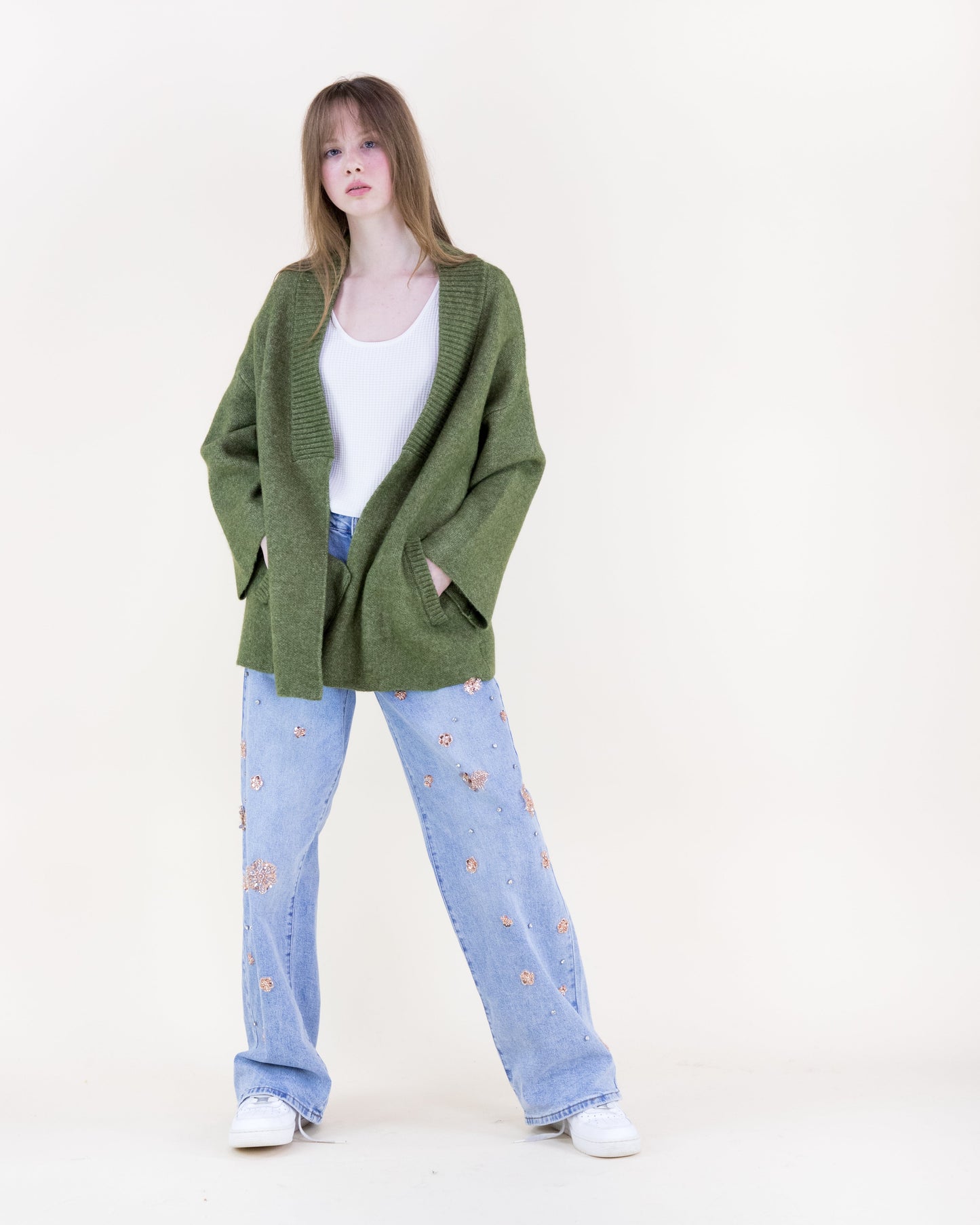 Heathered Slanted Pockets Boyfriend Cardigan