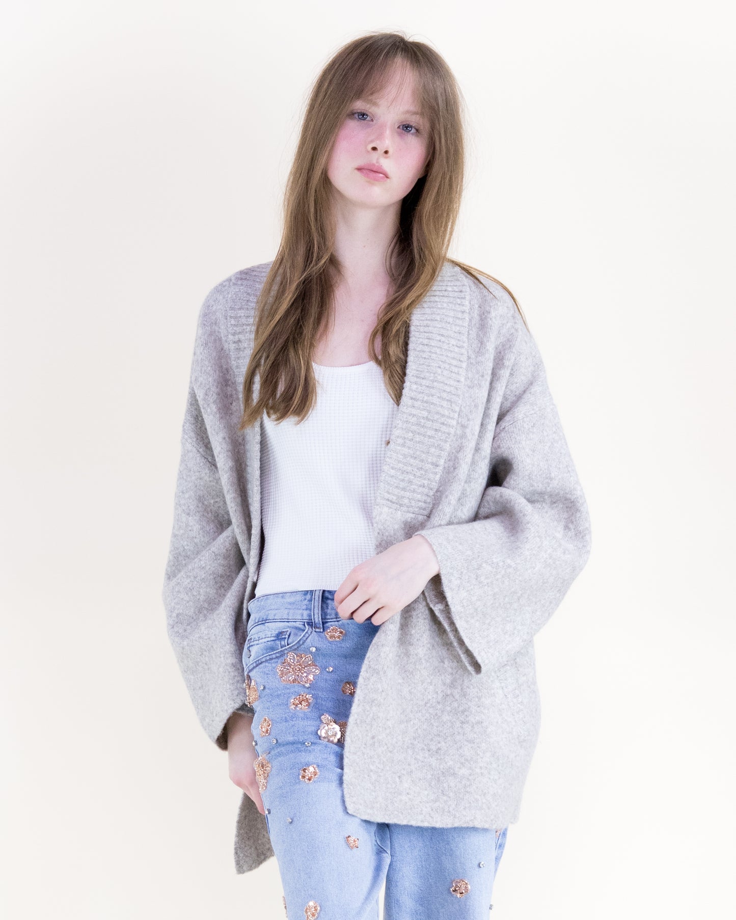 Heathered Slanted Pockets Boyfriend Cardigan