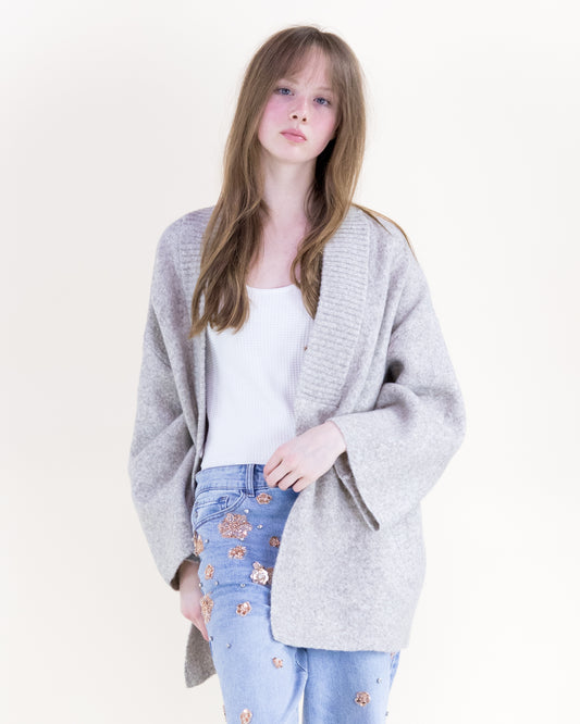 Heathered Slanted Pockets Boyfriend Cardigan