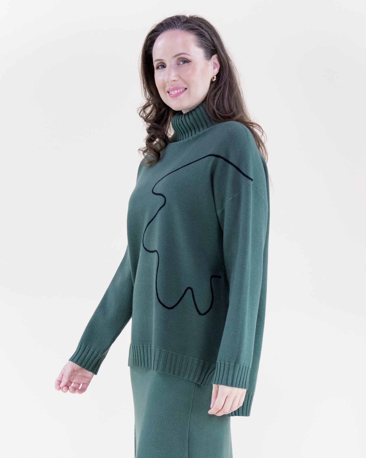 Abstract Outline Turtle Neck Long Sweater