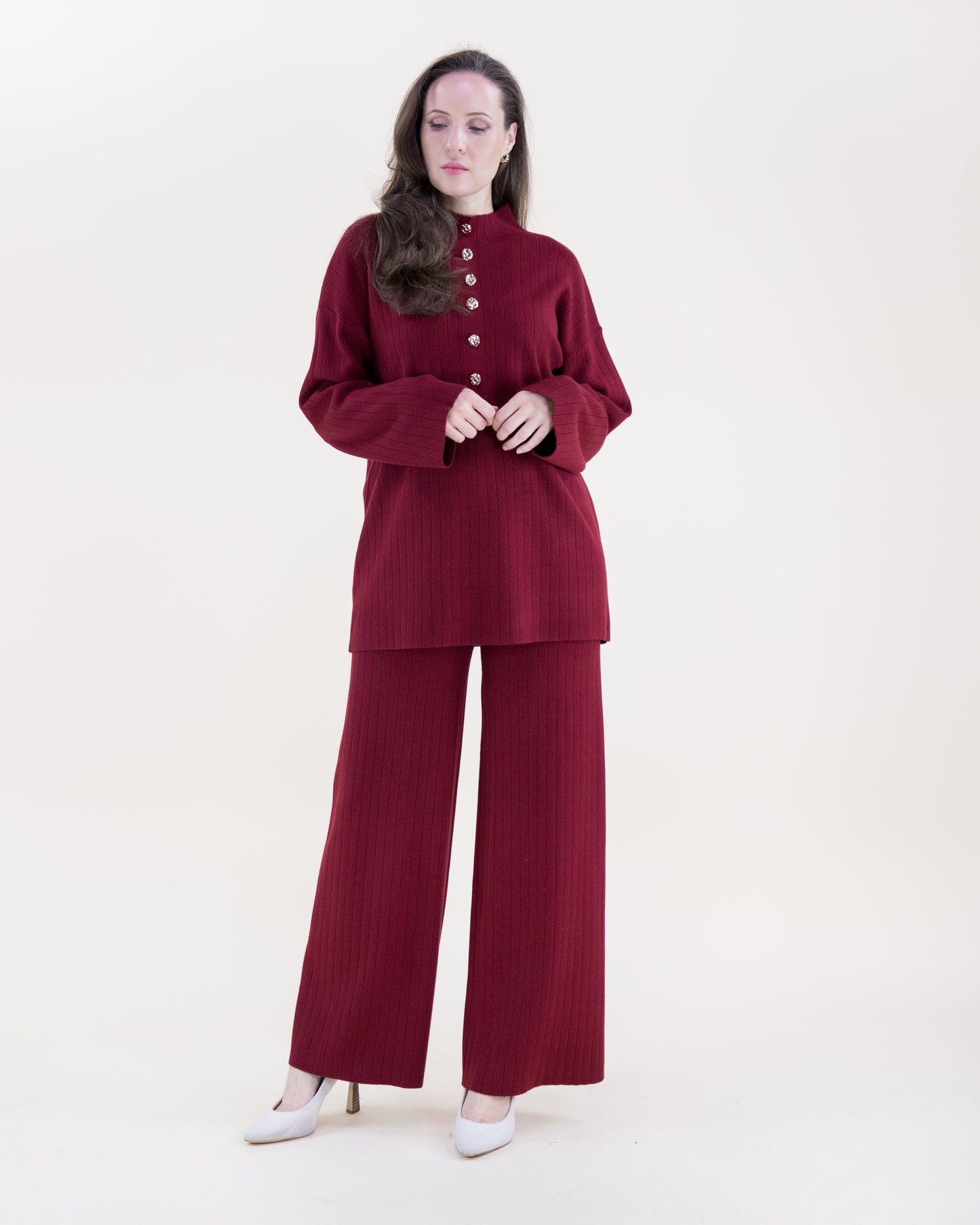 Casual Ribbed Wide Leg Knitted Pants - S/M, L/XL