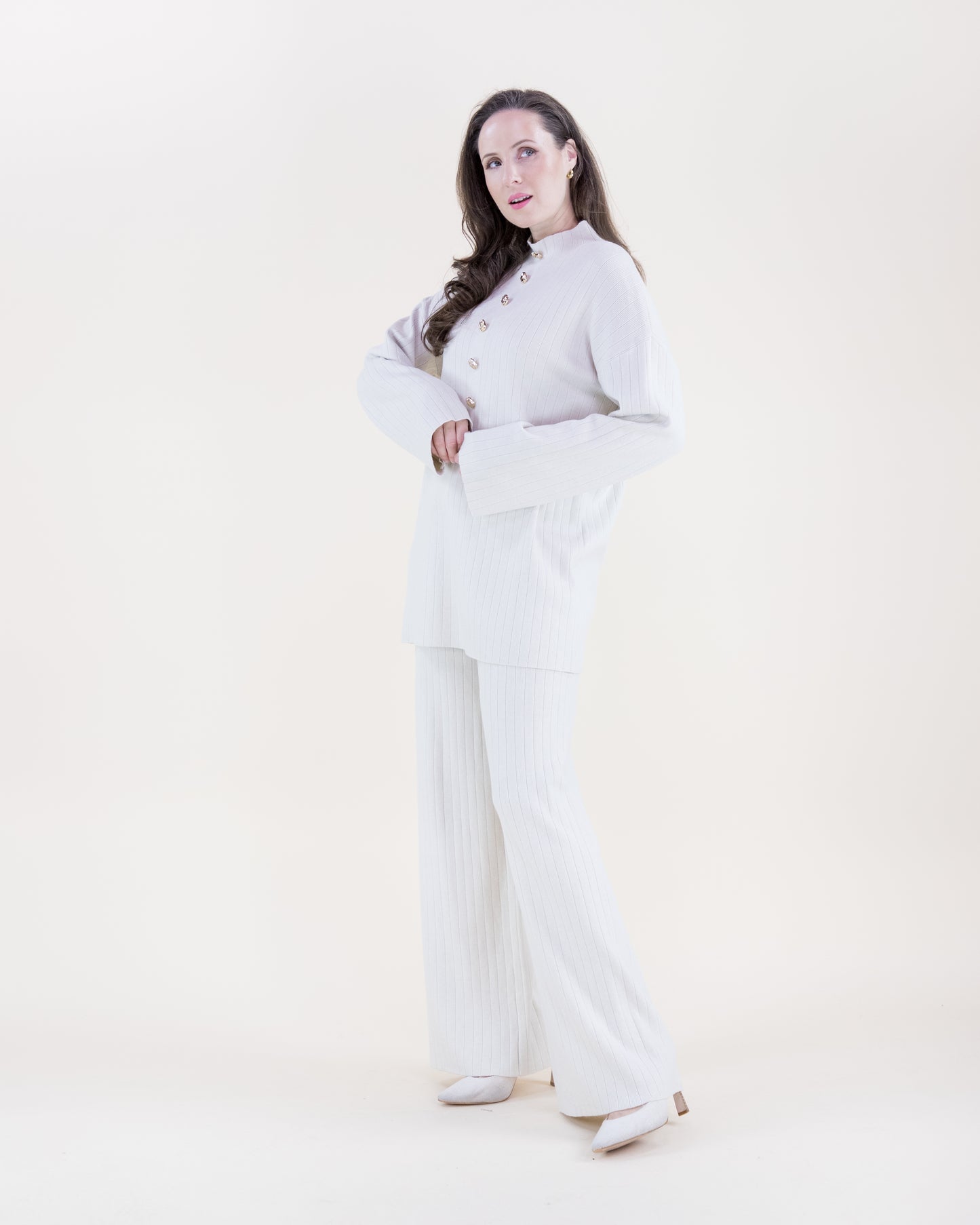 Casual Faux Button Mock Turtle Neck Ribbed Sweater