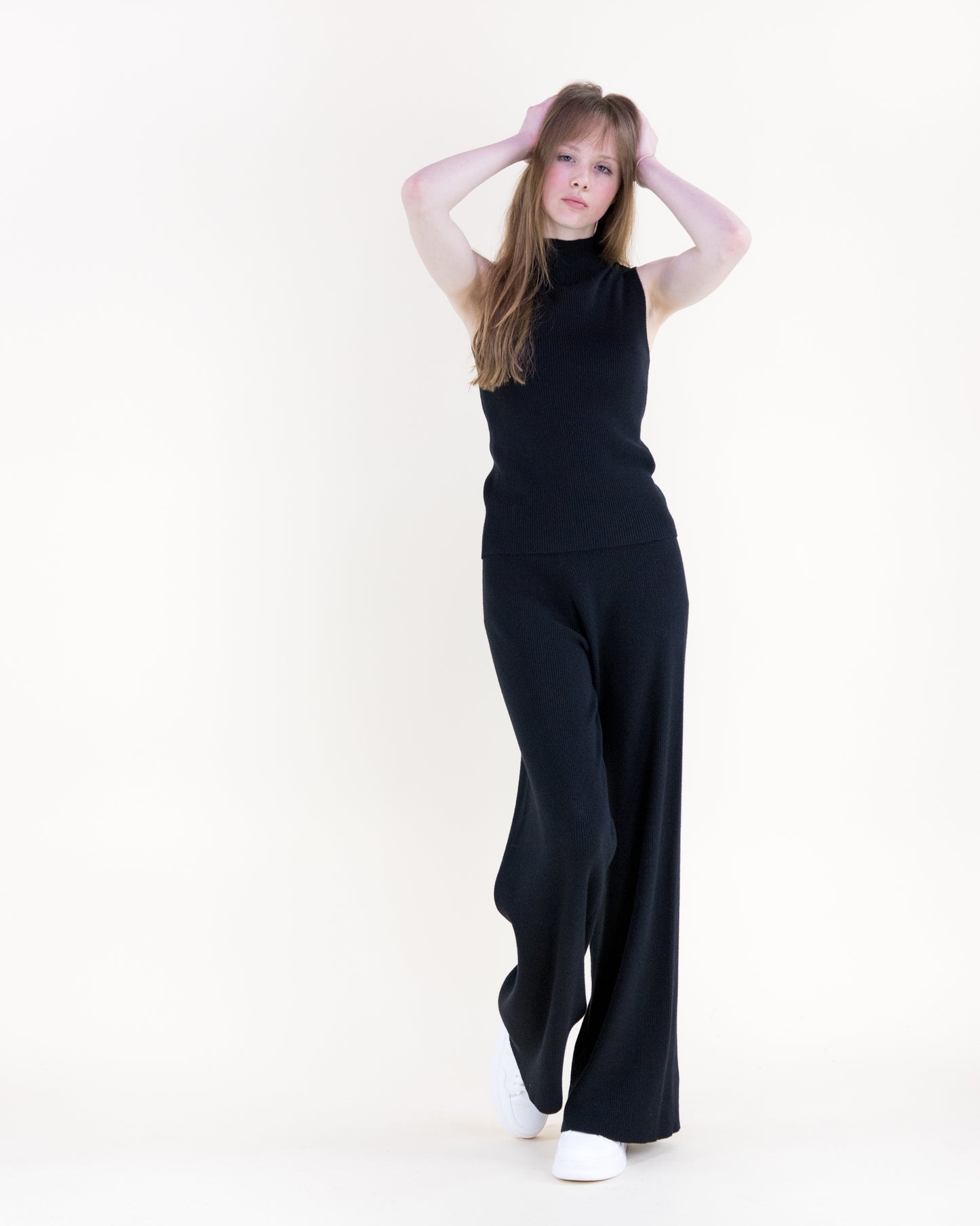 Warm Tone Ribbed Sleeveless Mock Turtle Neck Top