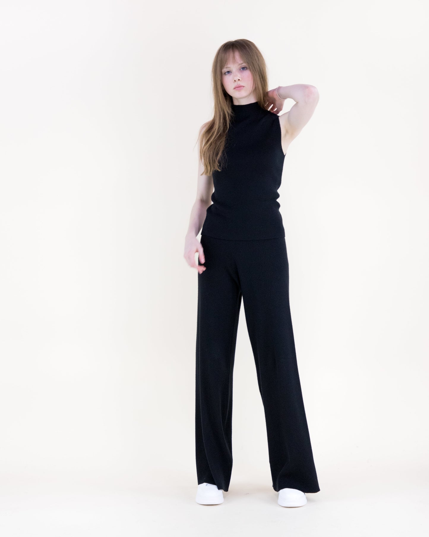 Warm Tone Ribbed Wide Leg Knitted Pants - S/M, L/XL