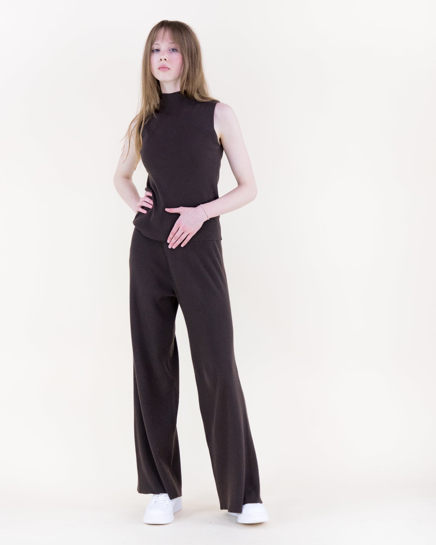 Warm Tone Ribbed Wide Leg Knitted Pants - S/M, L/XL
