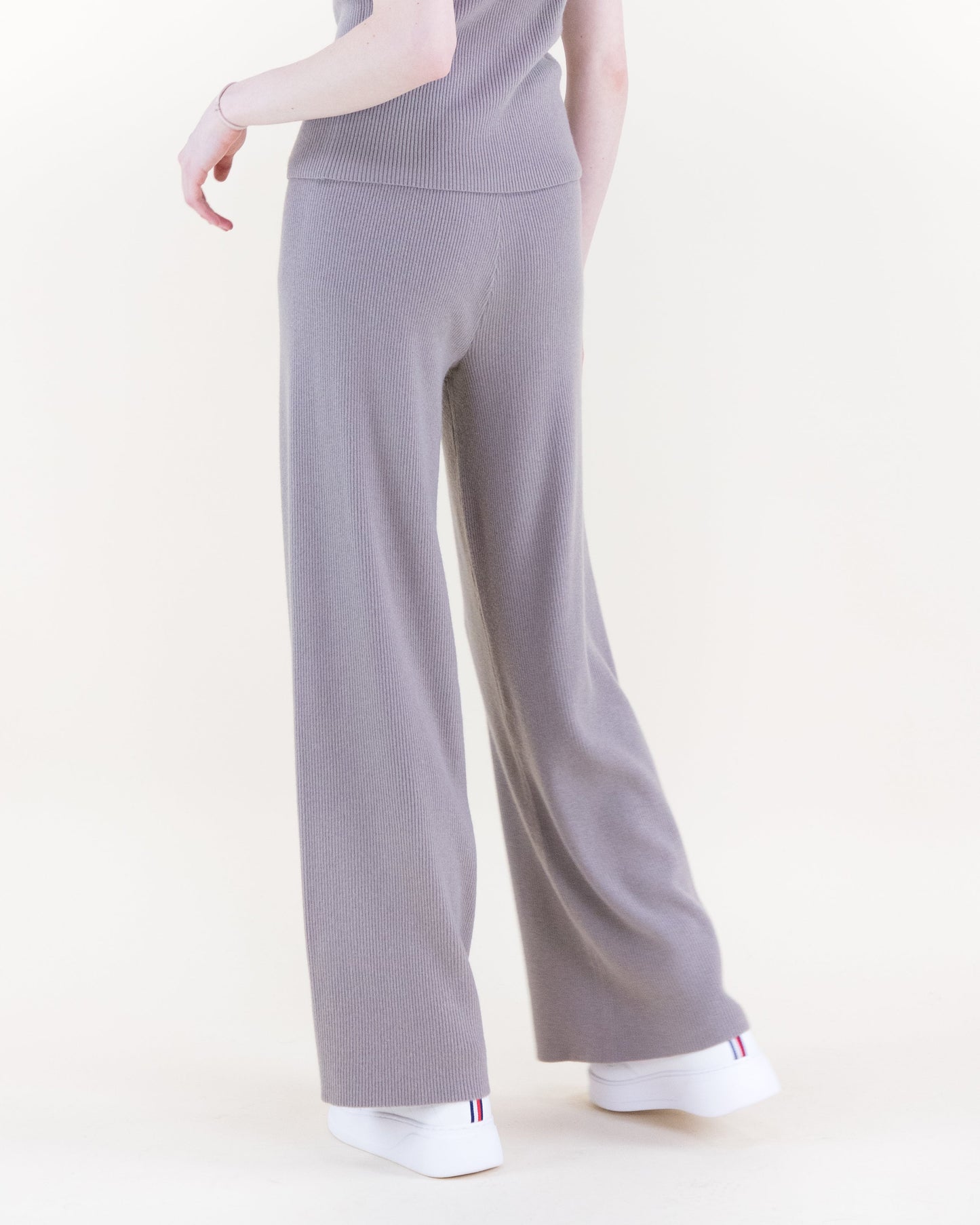 Warm Tone Ribbed Wide Leg Knitted Pants - S/M, L/XL
