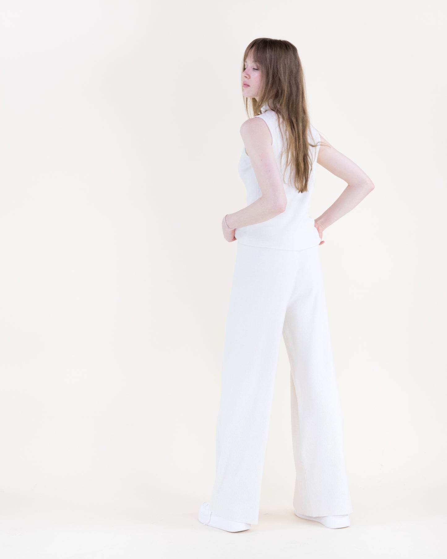 Warm Tone Ribbed Wide Leg Knitted Pants - S/M, L/XL