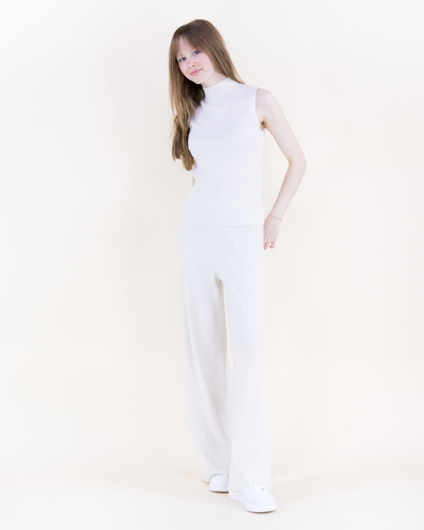 Warm Tone Ribbed Sleeveless Mock Turtle Neck Top