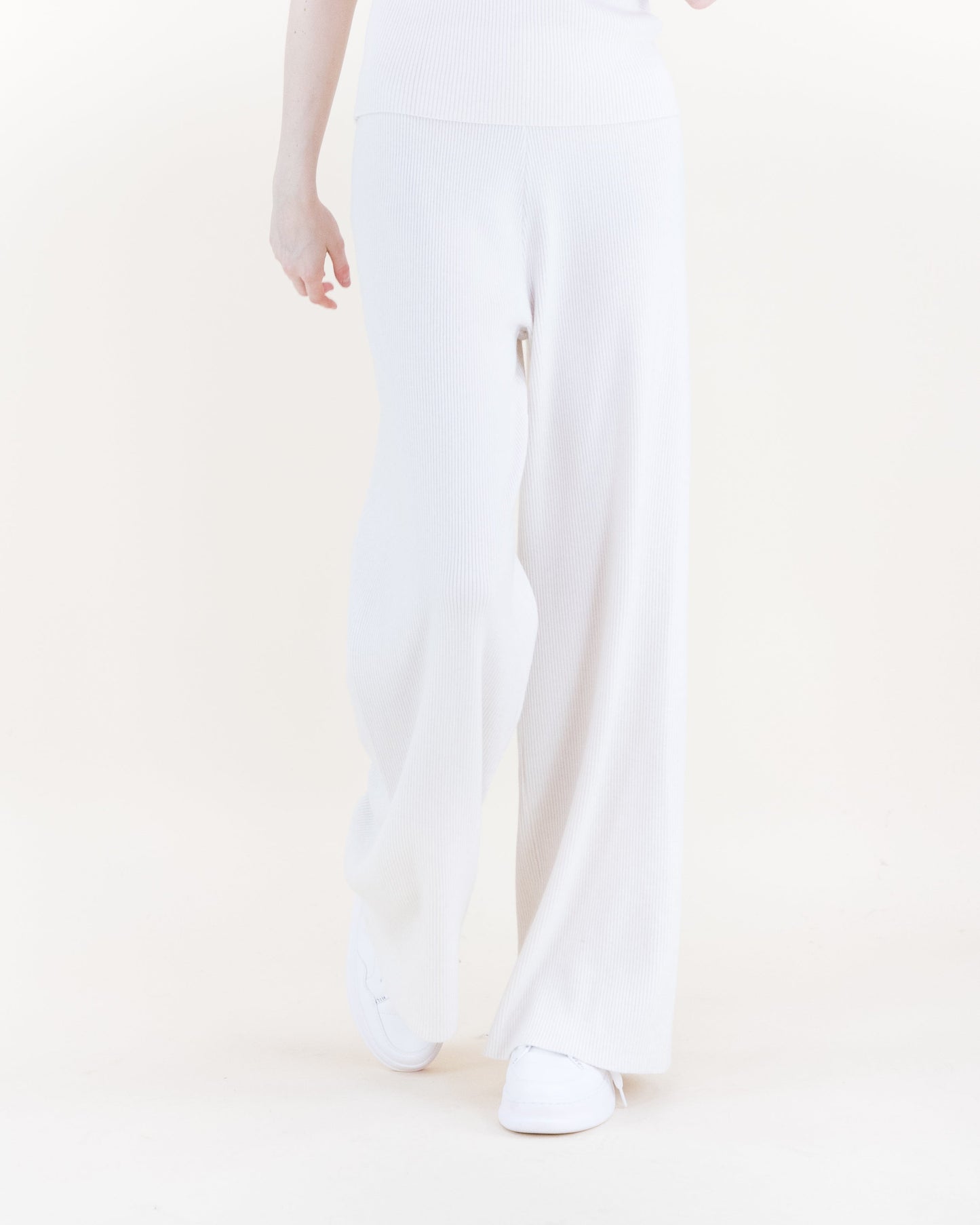 Warm Tone Ribbed Wide Leg Knitted Pants - S/M, L/XL