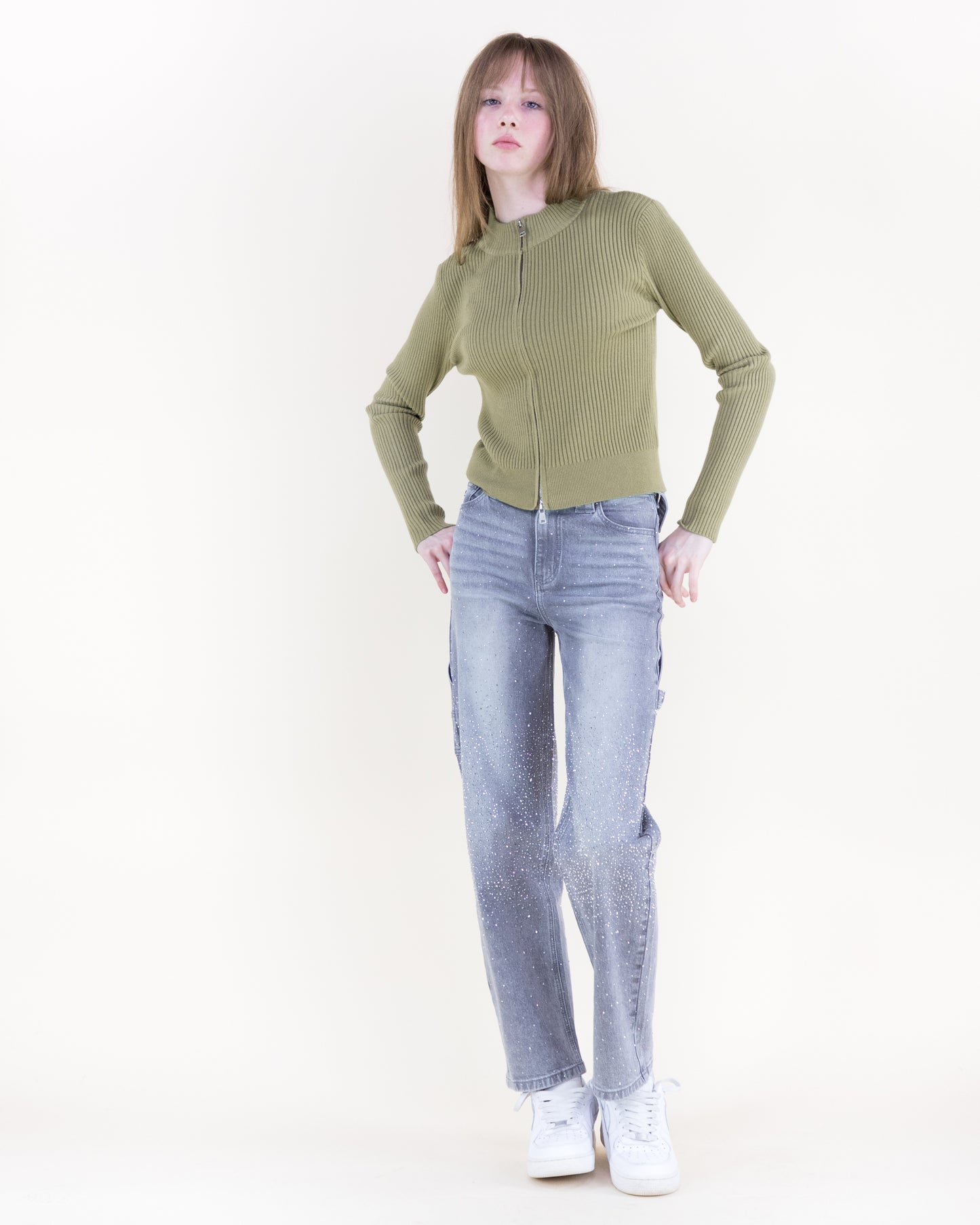 Two Way Zipper Ribbed Cardigan