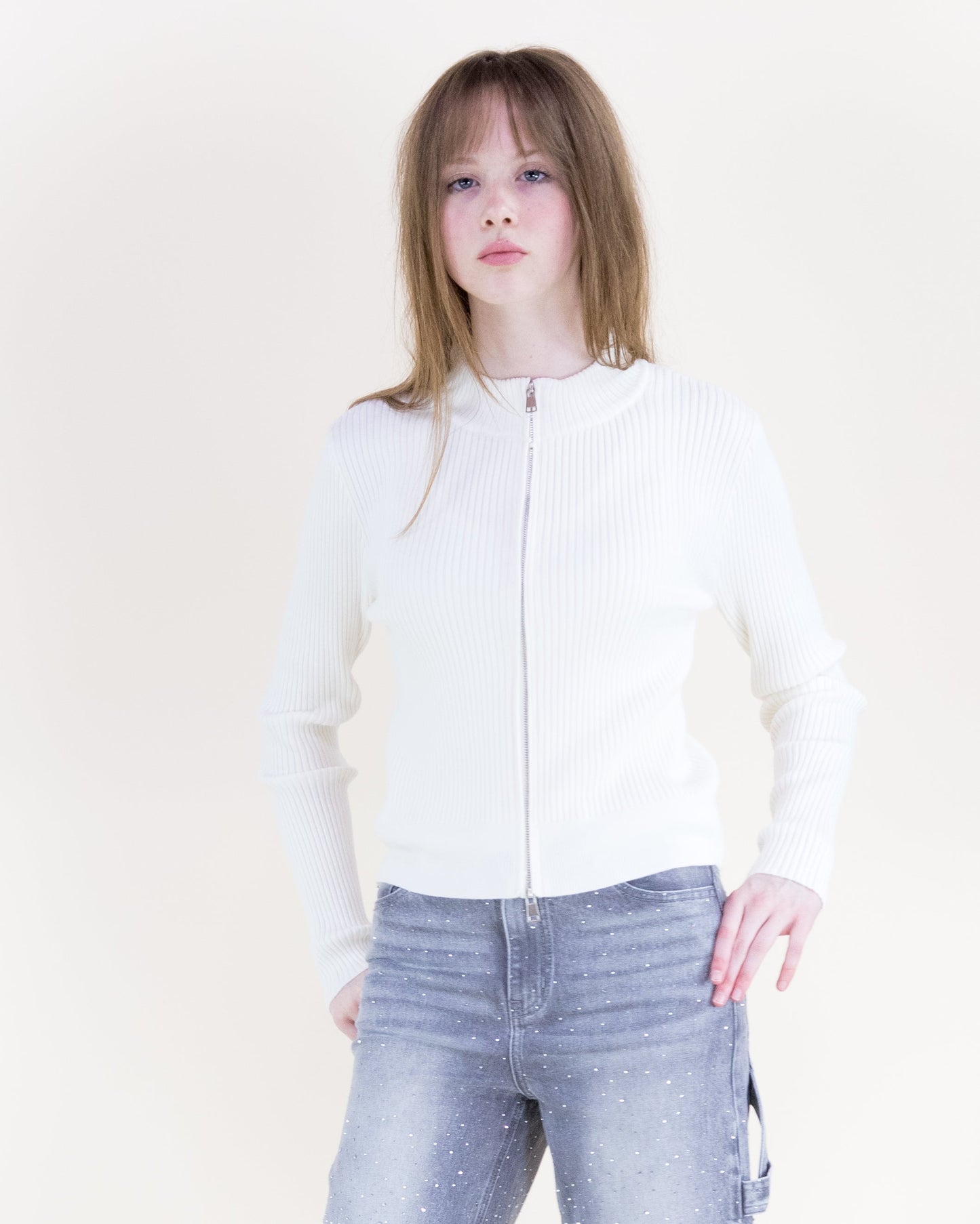 Two Way Zipper Ribbed Cardigan
