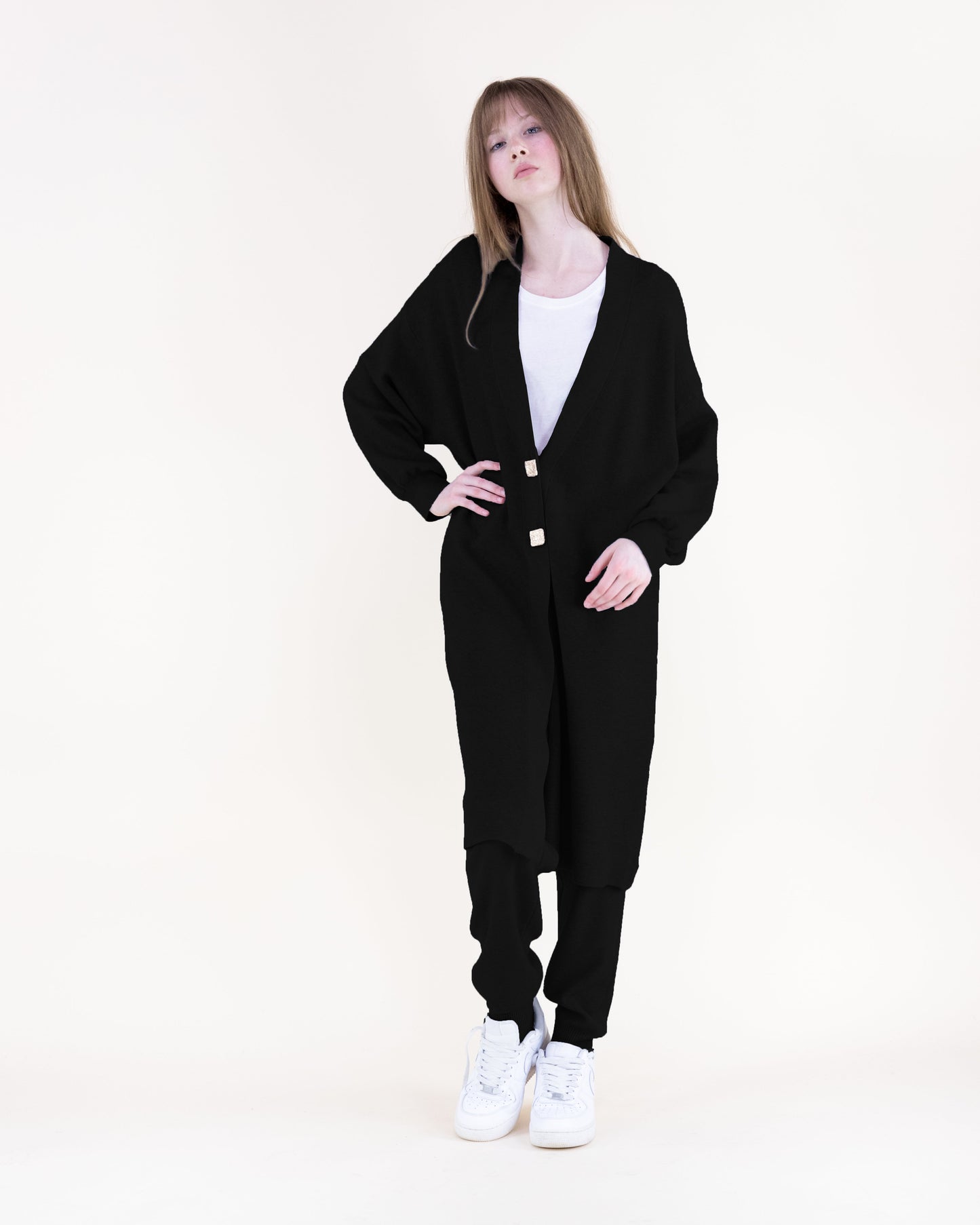Classy Gold Square Button Duster Cardigan