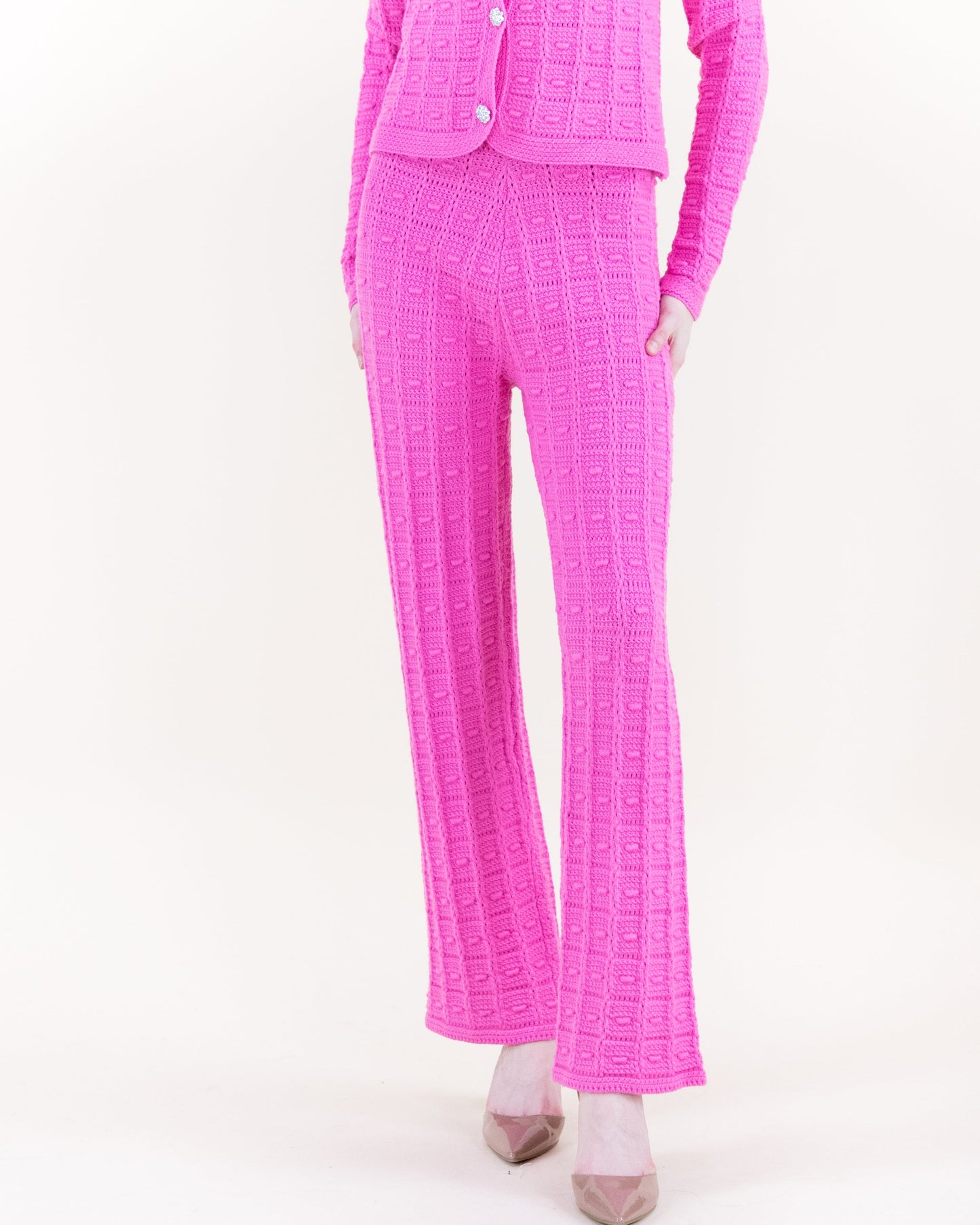 Andalusian Stitch Wide Leg Knitted Pants - S/M, L/XL