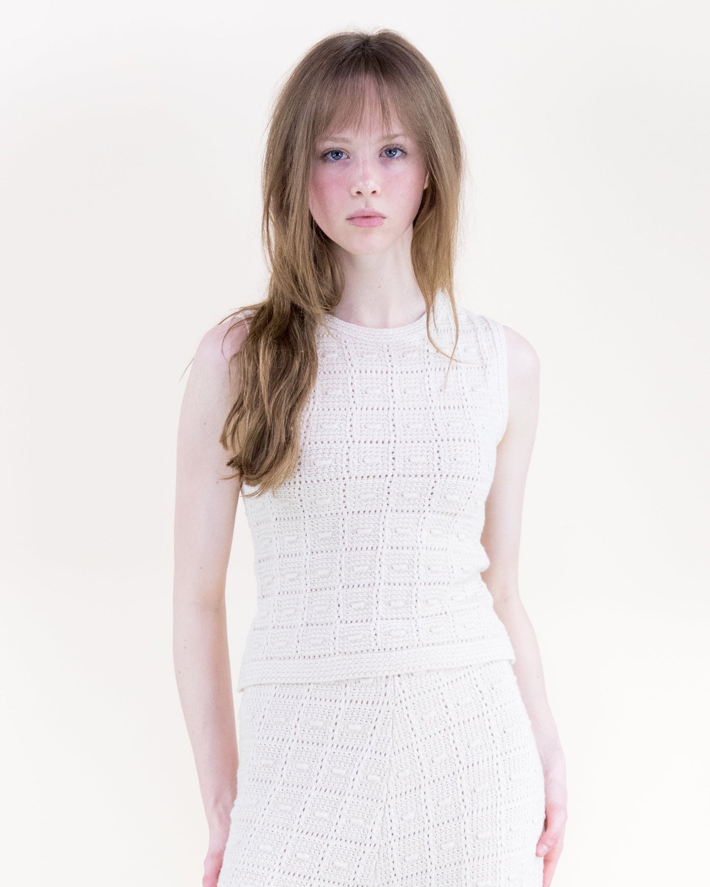 Andalusian Stitch Round Neck Sleeveless Top