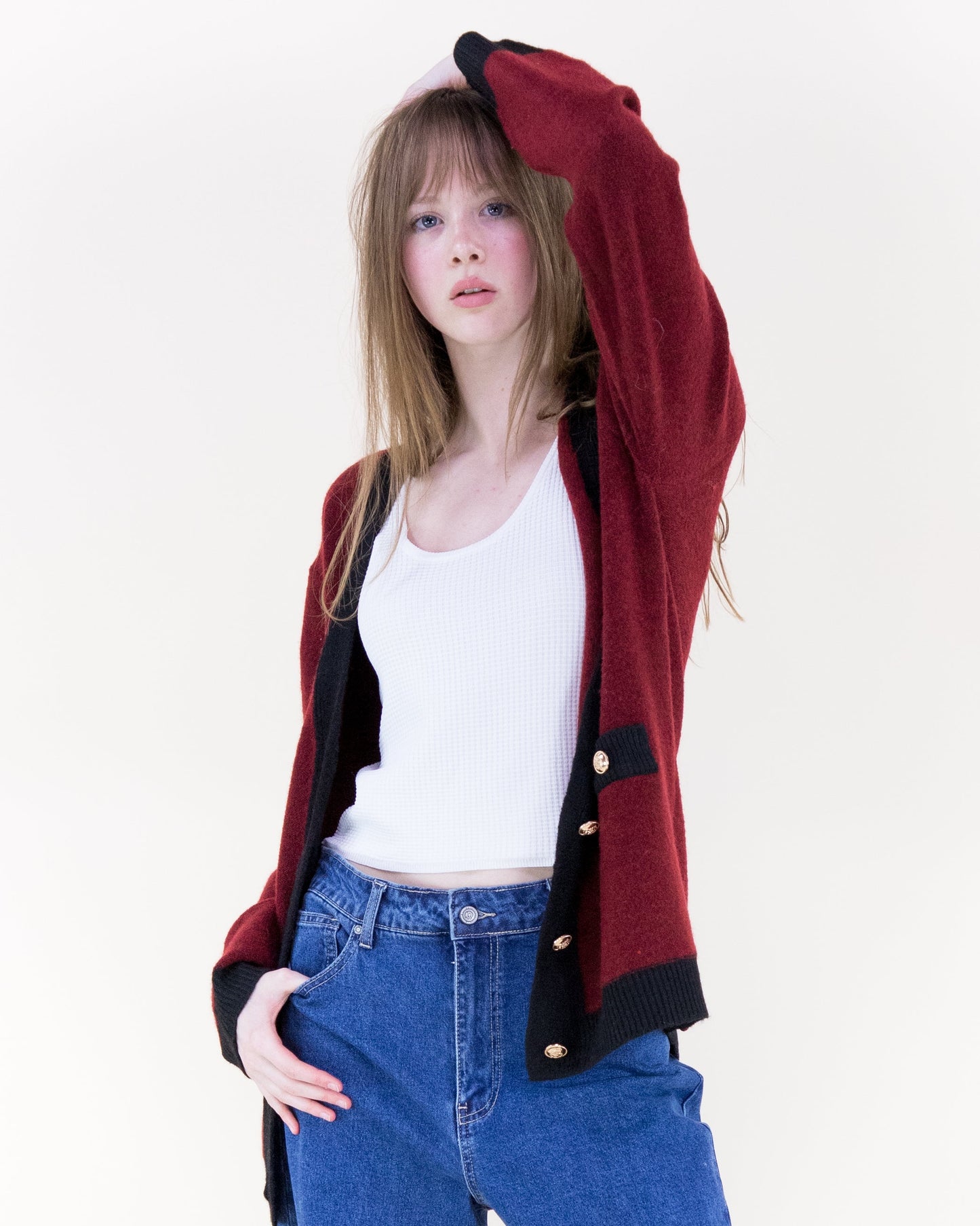 Color Blocked Four Patch Pocket Boxy Cardigan