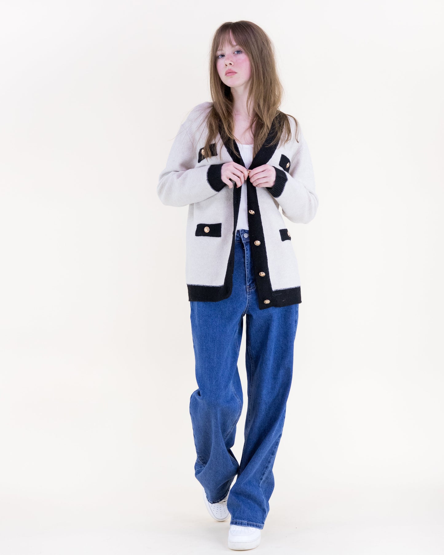 Color Blocked Four Patch Pocket Boxy Cardigan
