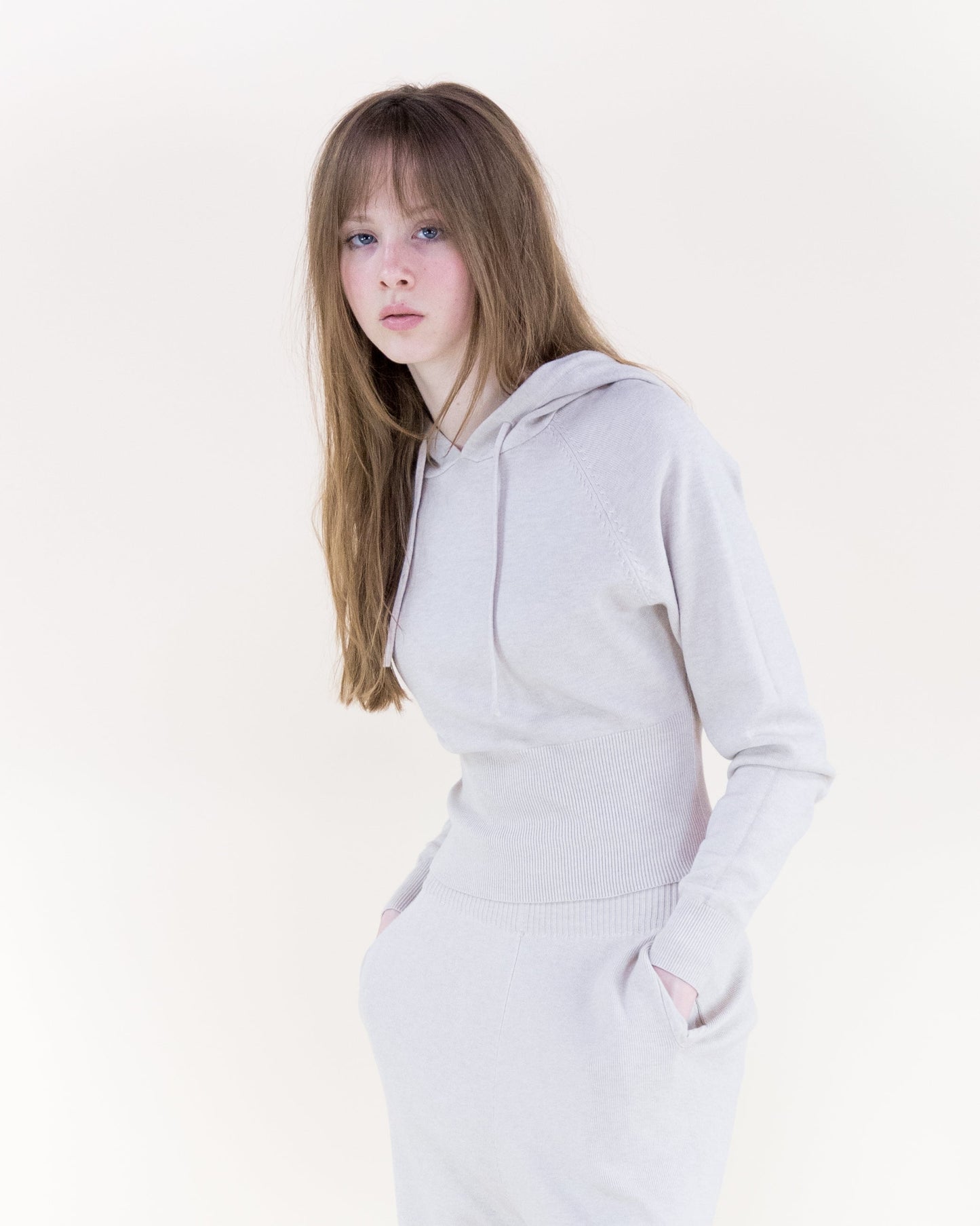 Soft Ribbed Waist Fitted Hoodie