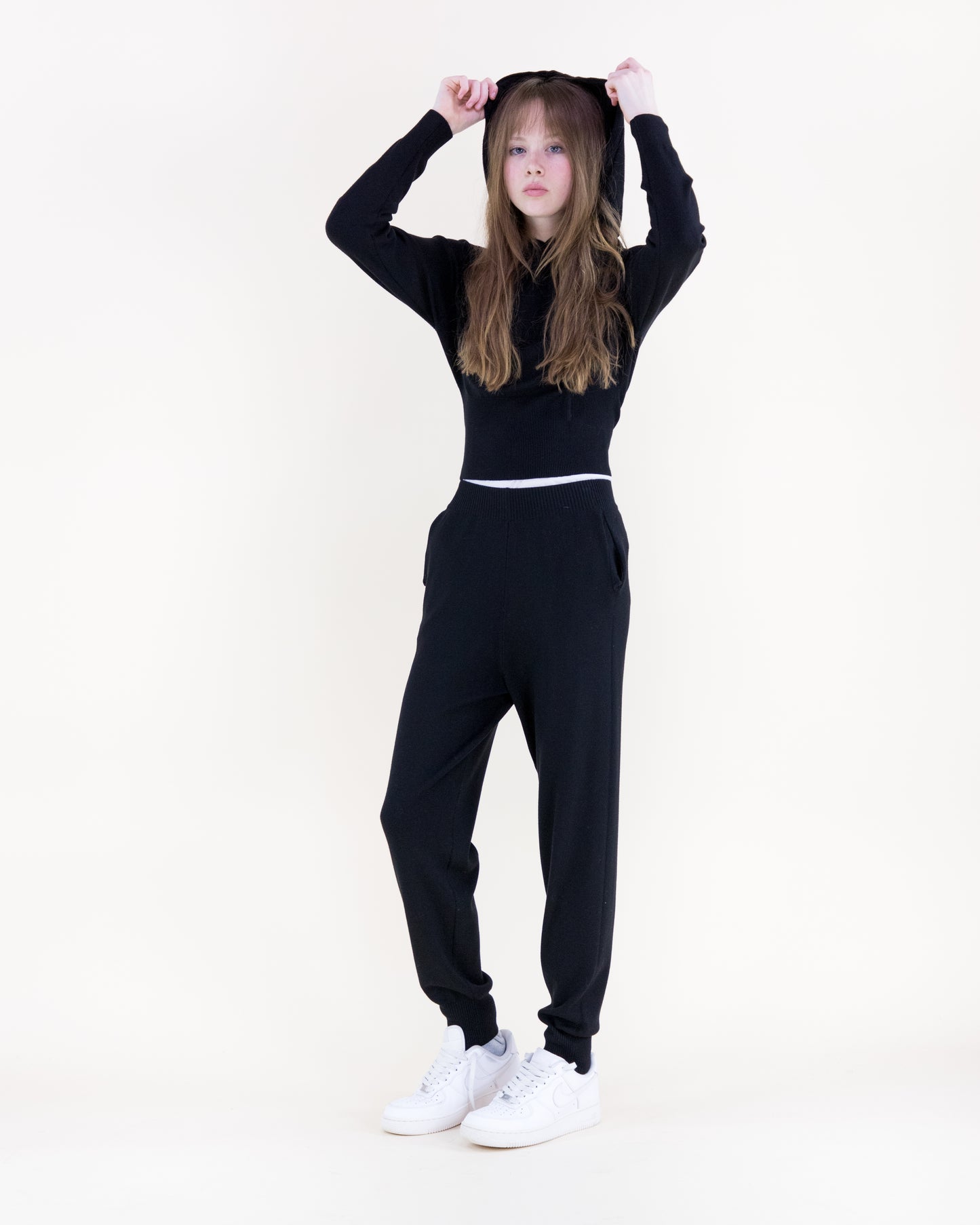Soft Ribbed Waist Fitted Hoodie