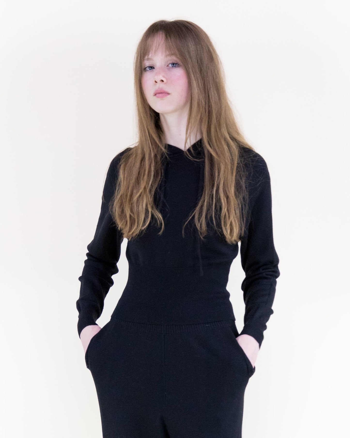 Soft Ribbed Waist Fitted Hoodie