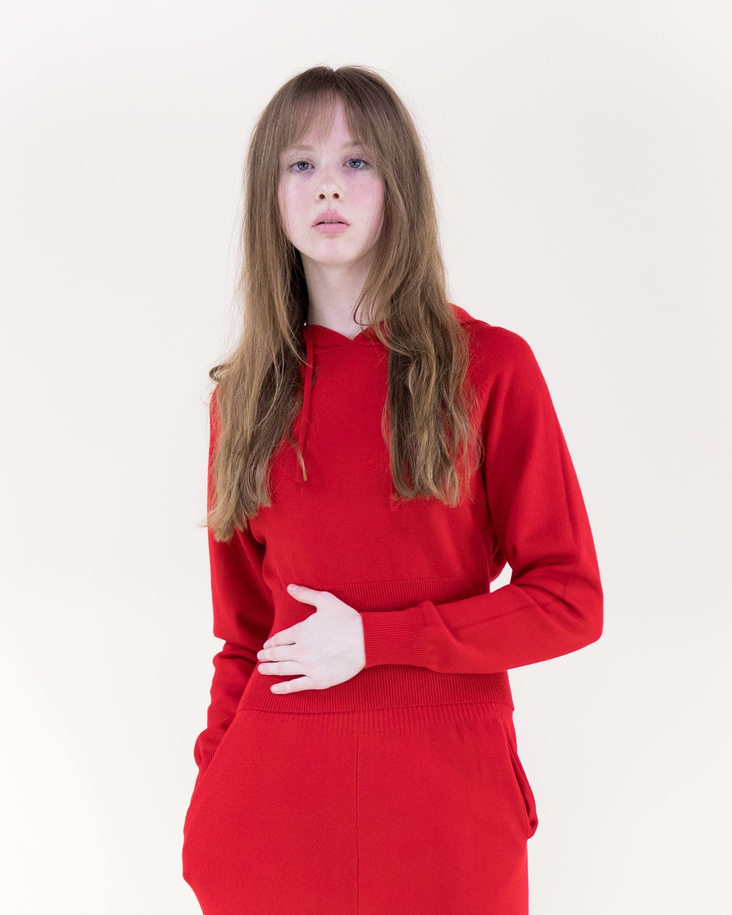Soft Ribbed Waist Fitted Hoodie