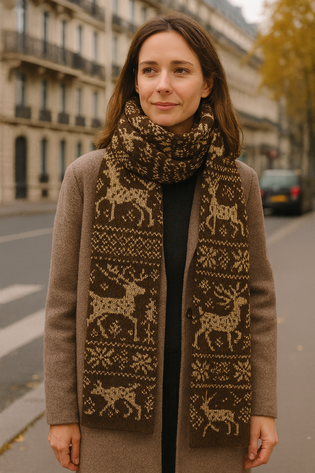 Nordic Reindeer Pattern Knit Scarf